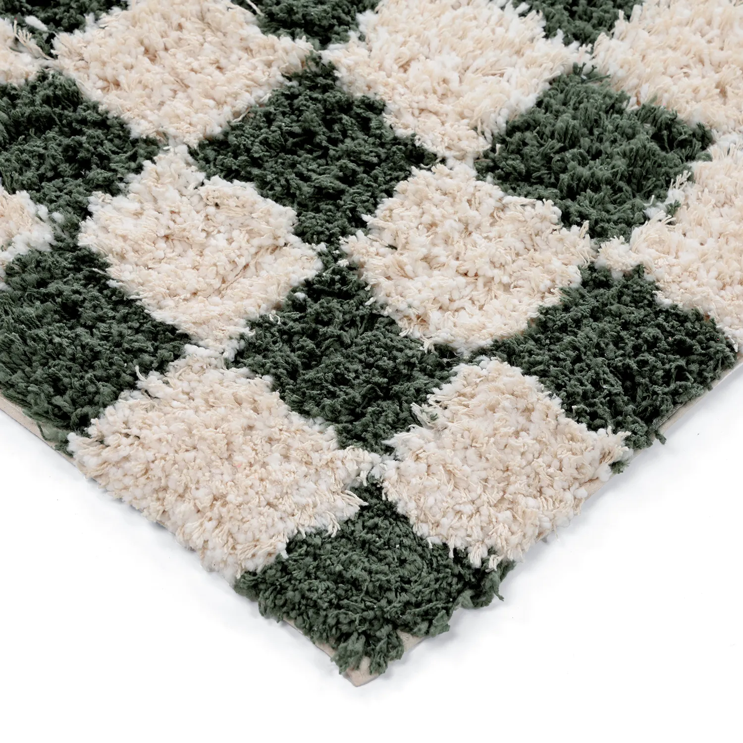 Ryamattor - Methoni Check Cotton Shaggy (creme/grön)