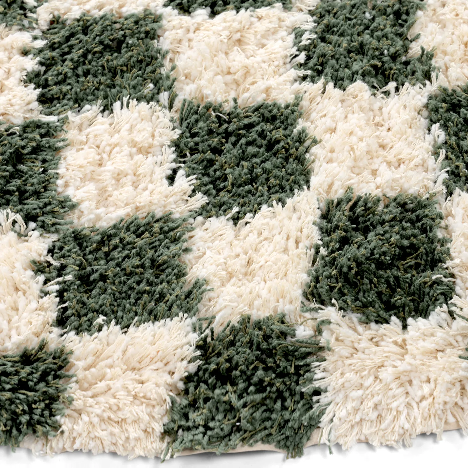Rund matta - Methoni Check Cotton Shaggy (creme/grön)