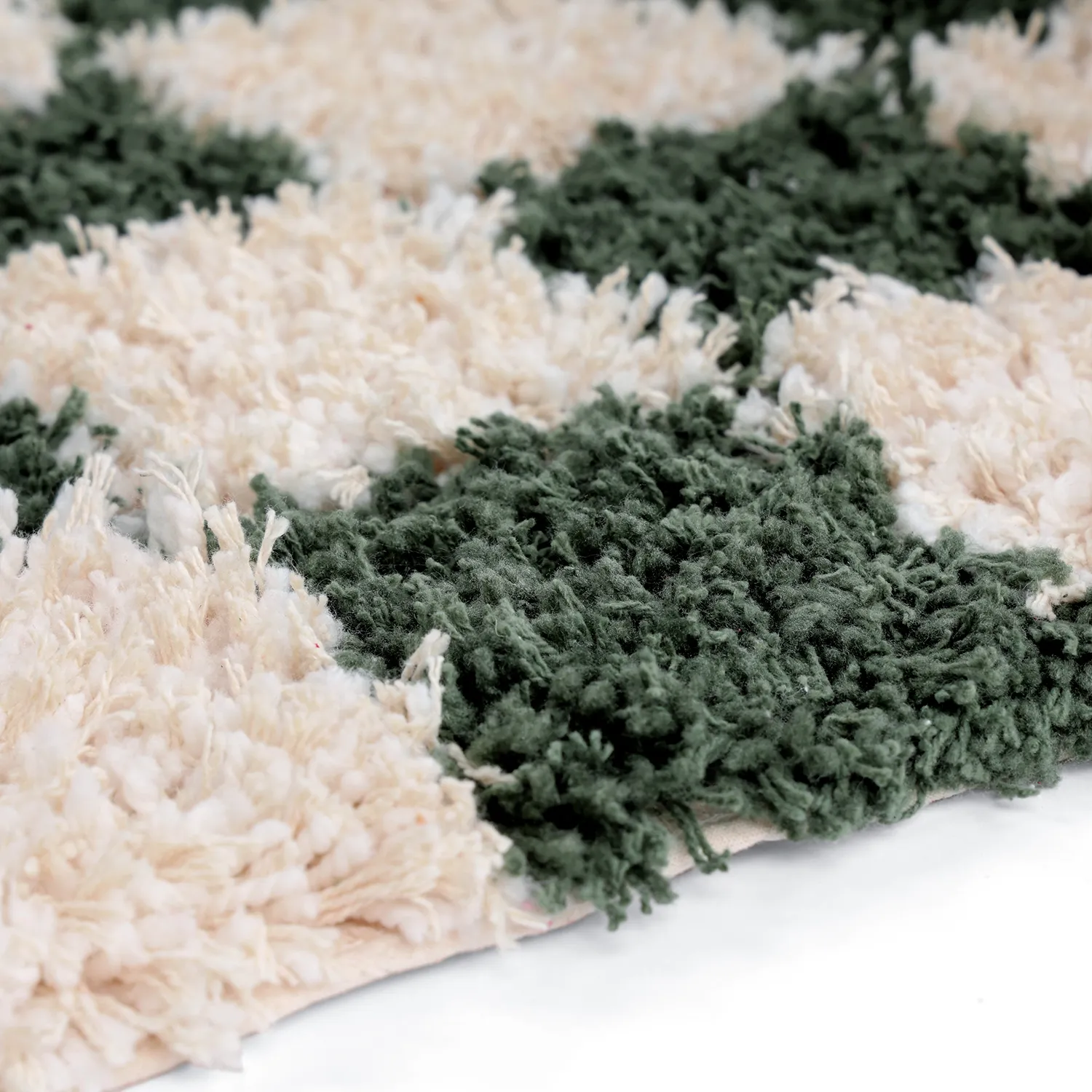 Ryamattor - Methoni Check Cotton Shaggy (creme/grön)