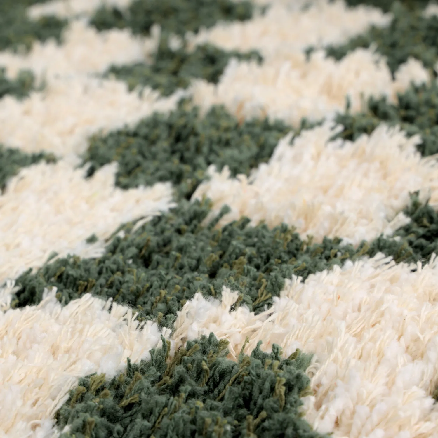 Rund matta - Methoni Check Cotton Shaggy (creme/grön)