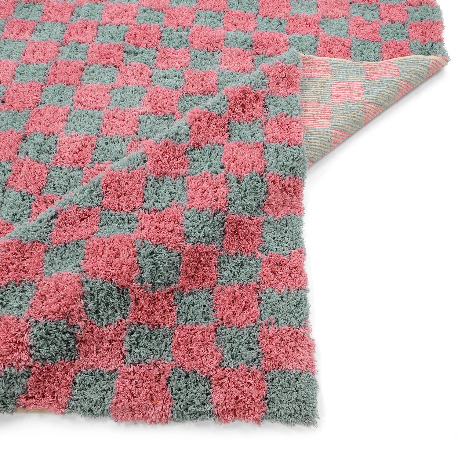 Ryamattor - Methoni Check Cotton Shaggy (ljusblå/ljusrosa)