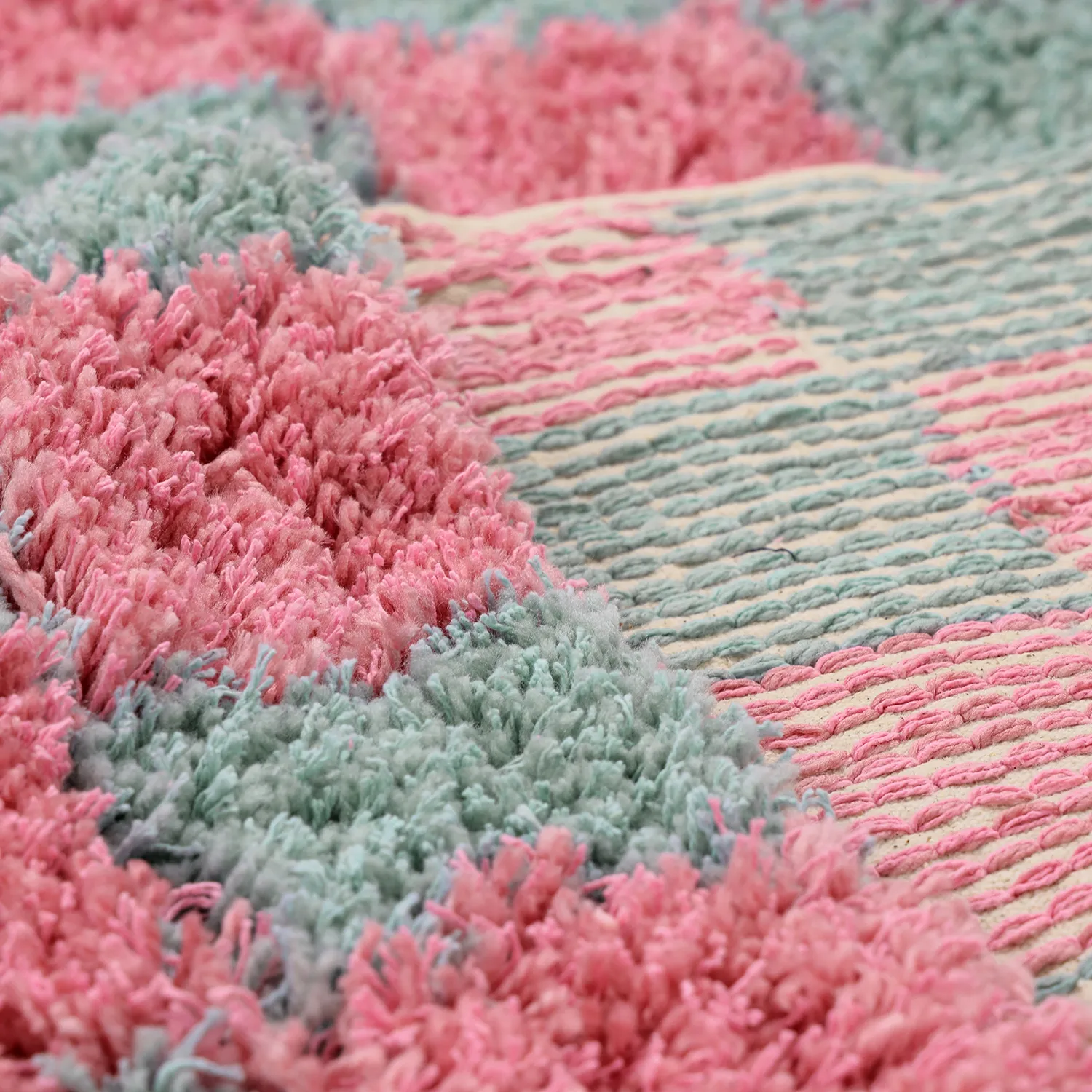 Ryamattor - Methoni Check Cotton Shaggy (ljusblå/ljusrosa)