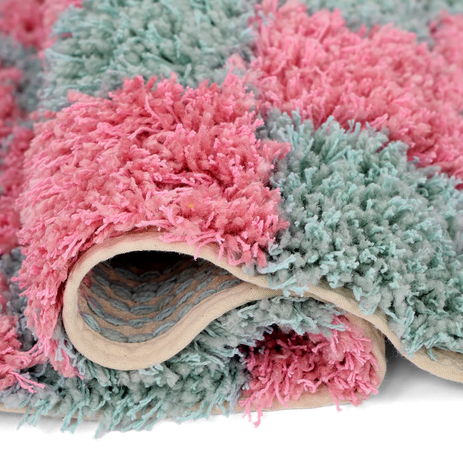 Ryamattor - Methoni Check Cotton Shaggy (ljusblå/ljusrosa)