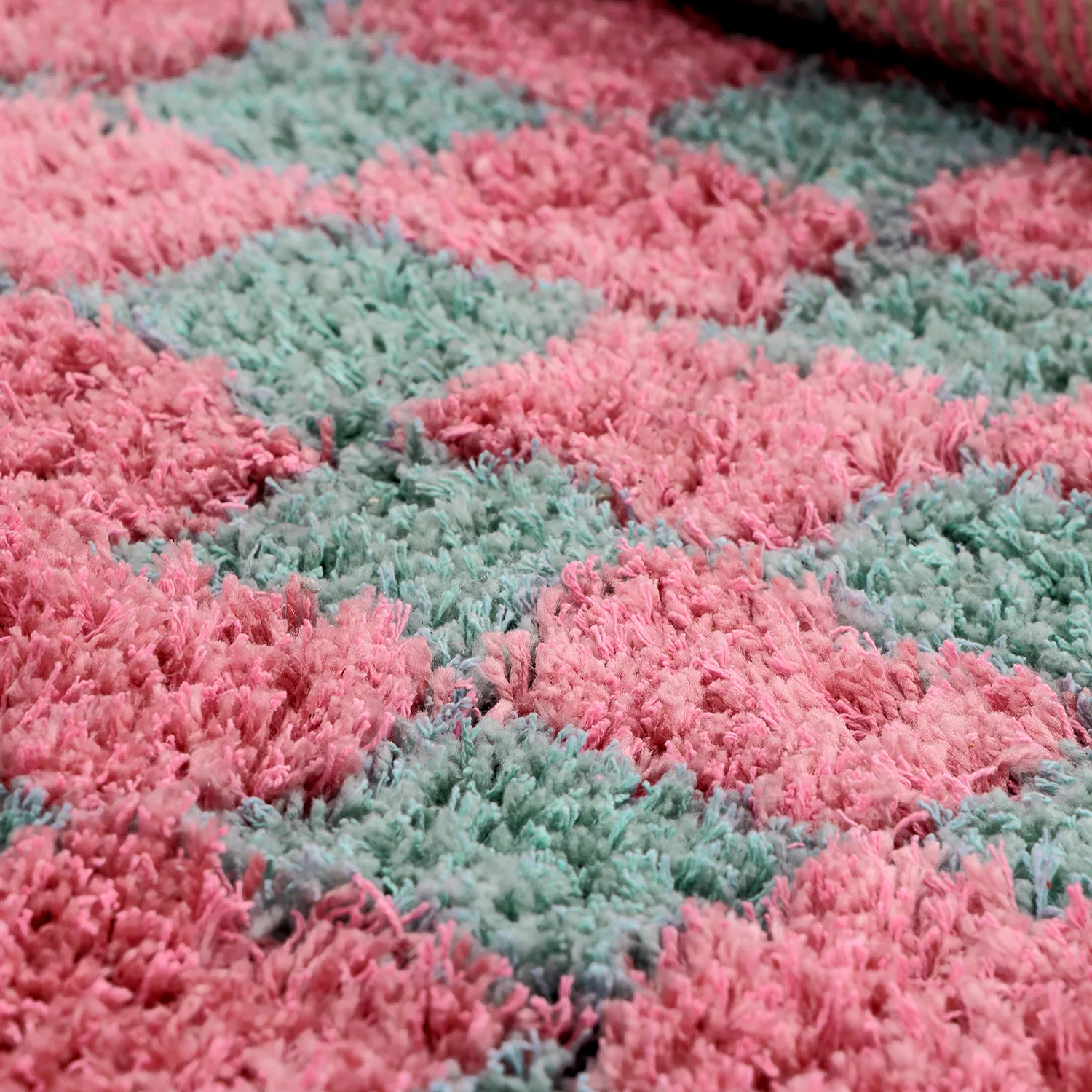 Ryamattor - Methoni Check Cotton Shaggy (ljusblå/ljusrosa)