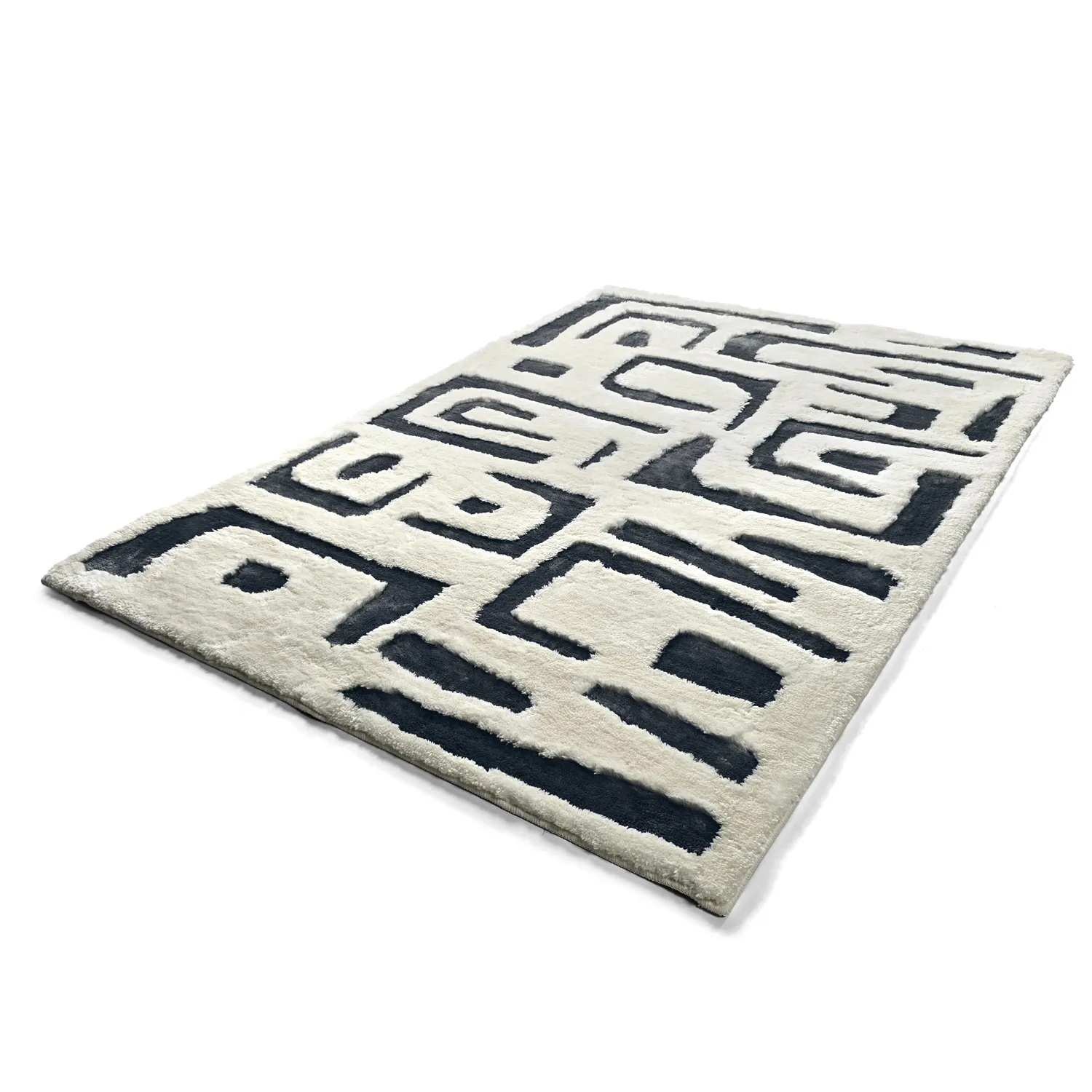 Koberce s dlhým vlasom - Palmyra (biela/námornícka modrá)