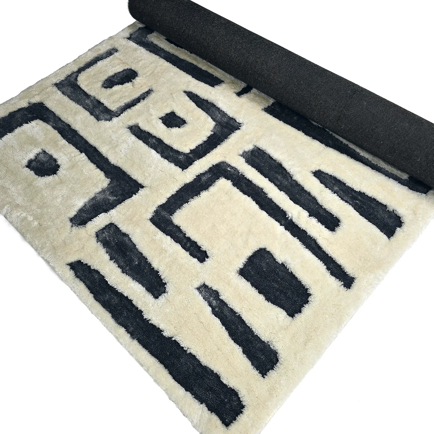 Koberce s dlhým vlasom - Palmyra (biela/námornícka modrá)