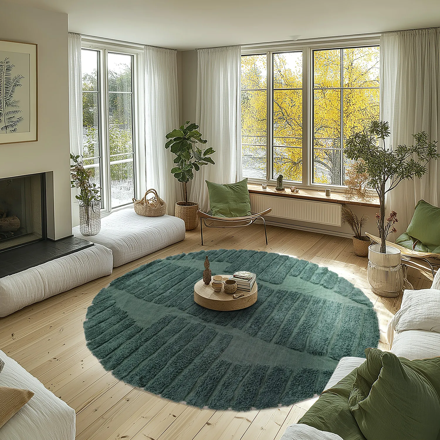 Kolo koberce - Rani Natural Cotton Shaggy (zelená)