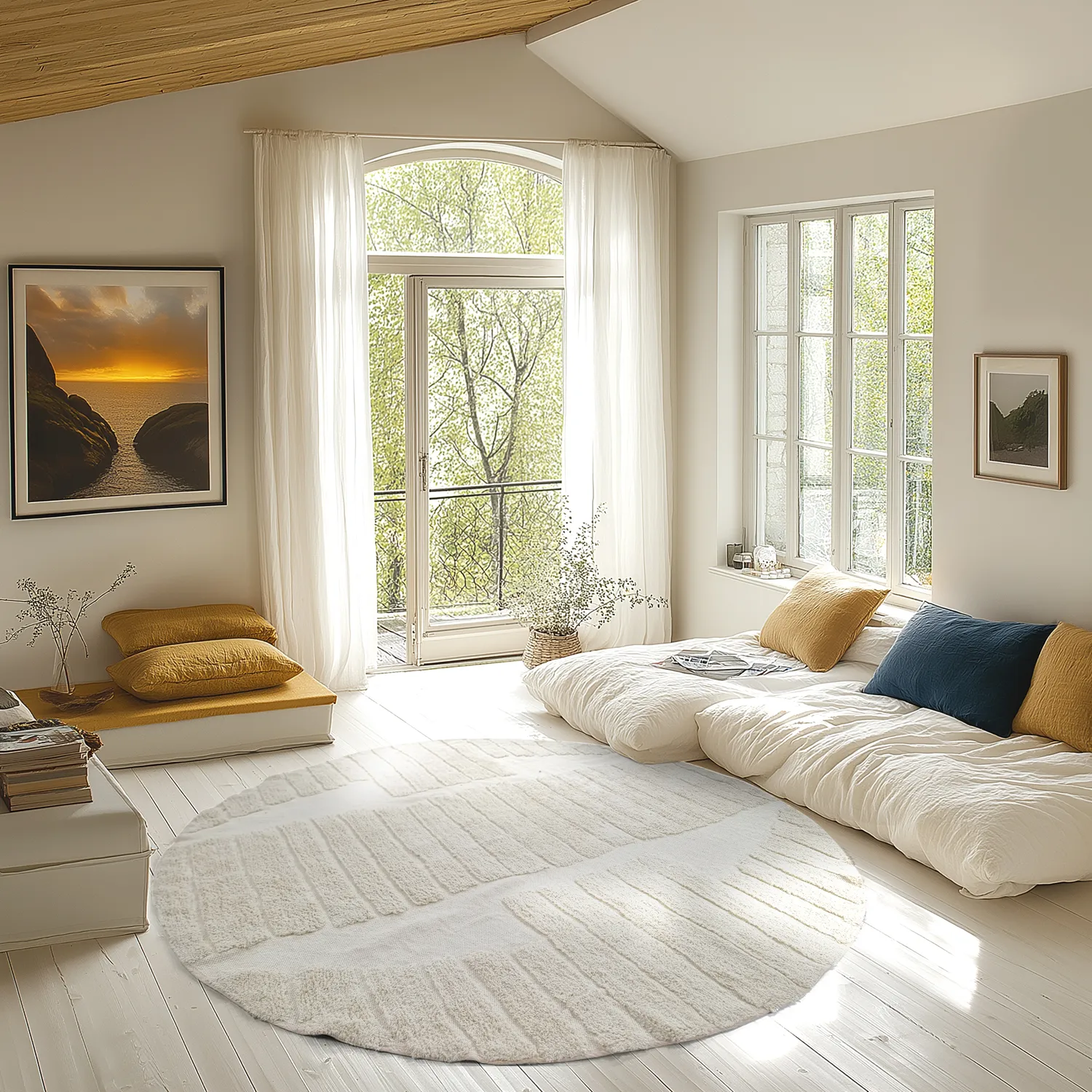 Kolo koberce - Rani Natural Cotton Shaggy (offwhite)