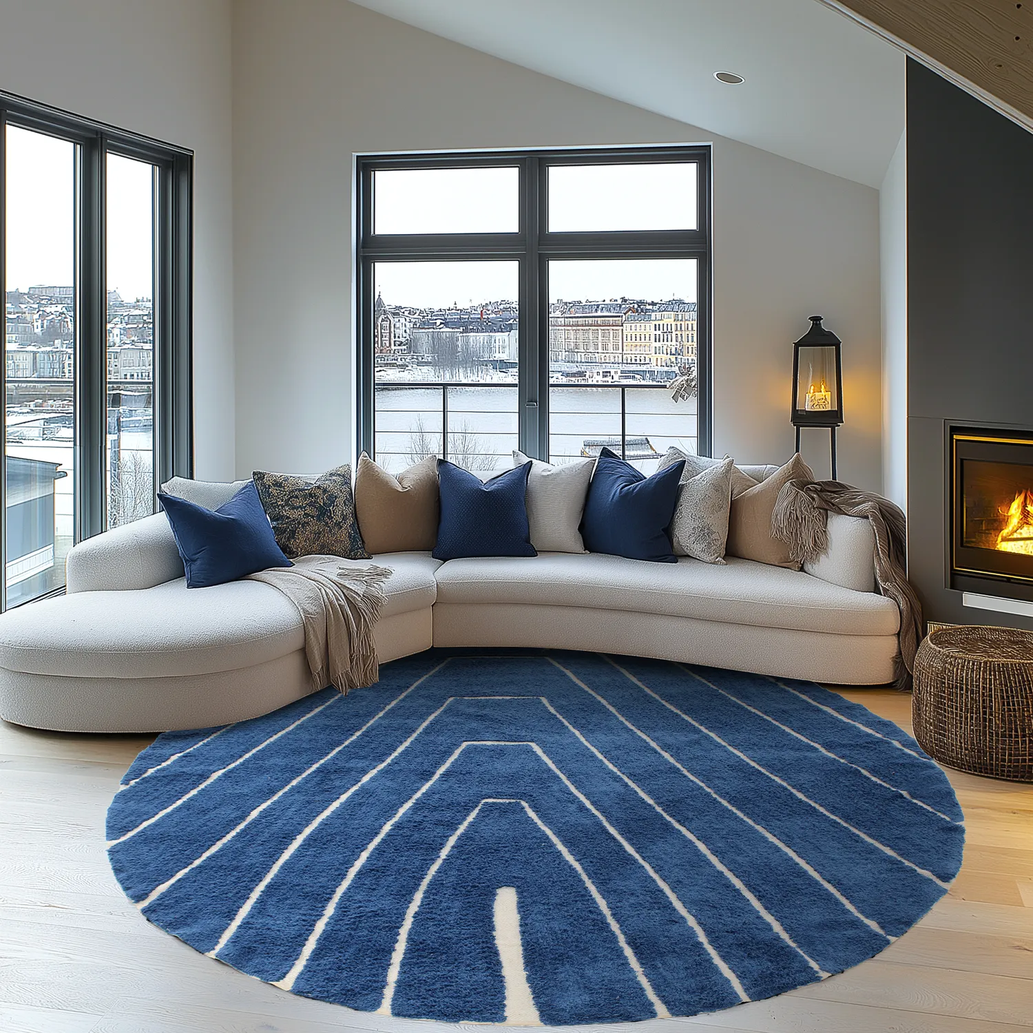 Kolo koberce - Sivia Natural Cotton Shaggy (modrá)