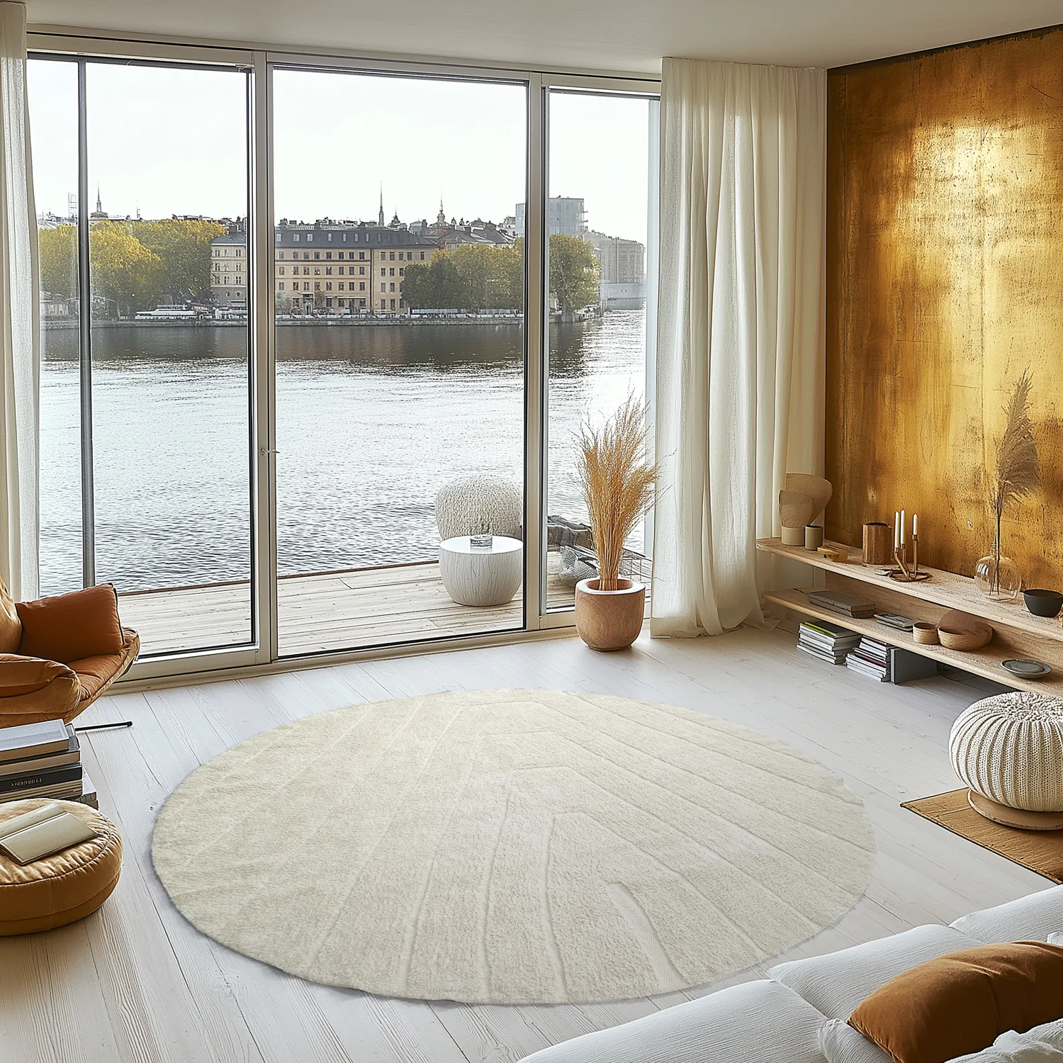 Kolo koberce - Sivia Natural Cotton Shaggy (offwhite)