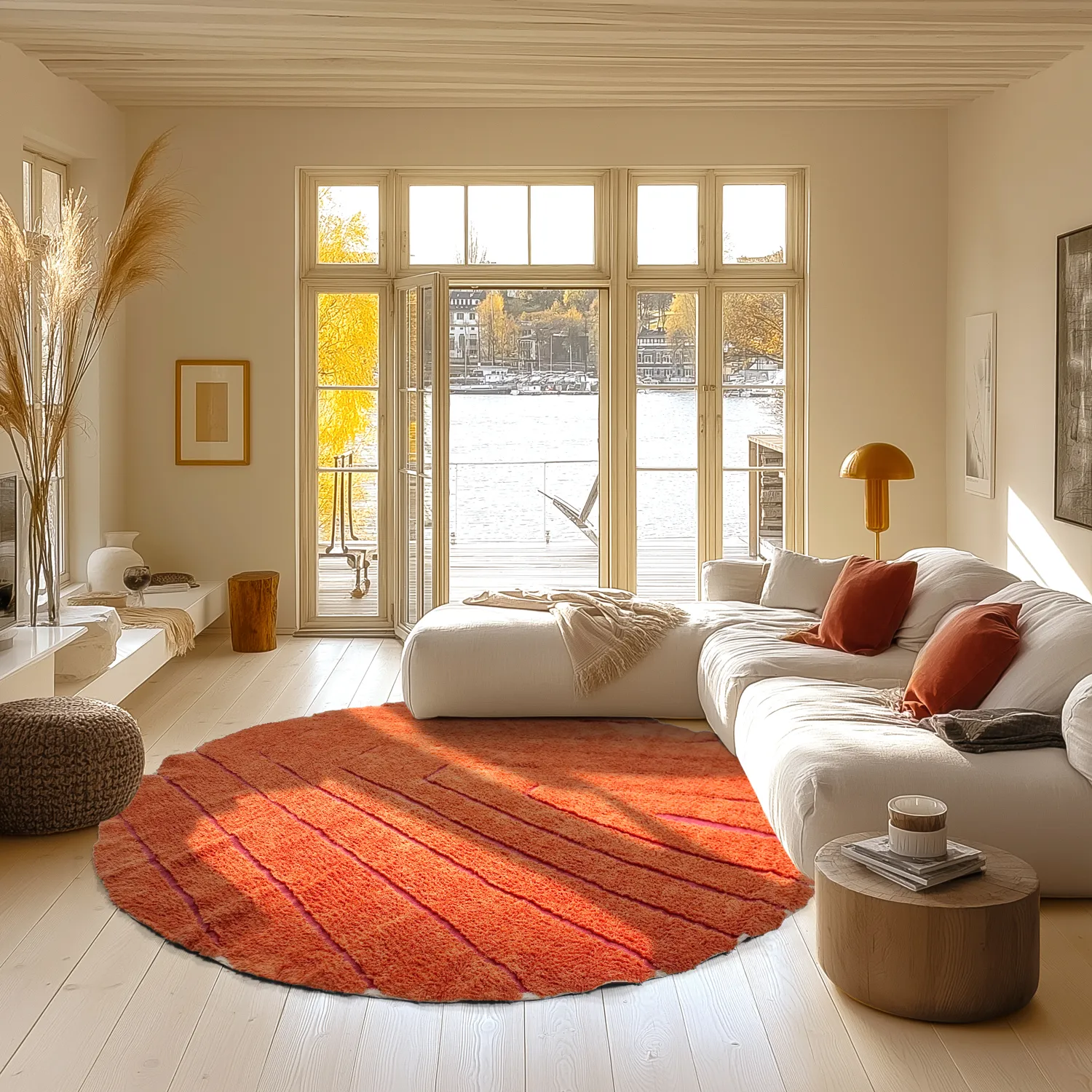 Kolo koberce - Sivia Natural Cotton Shaggy (červená/oranžová)