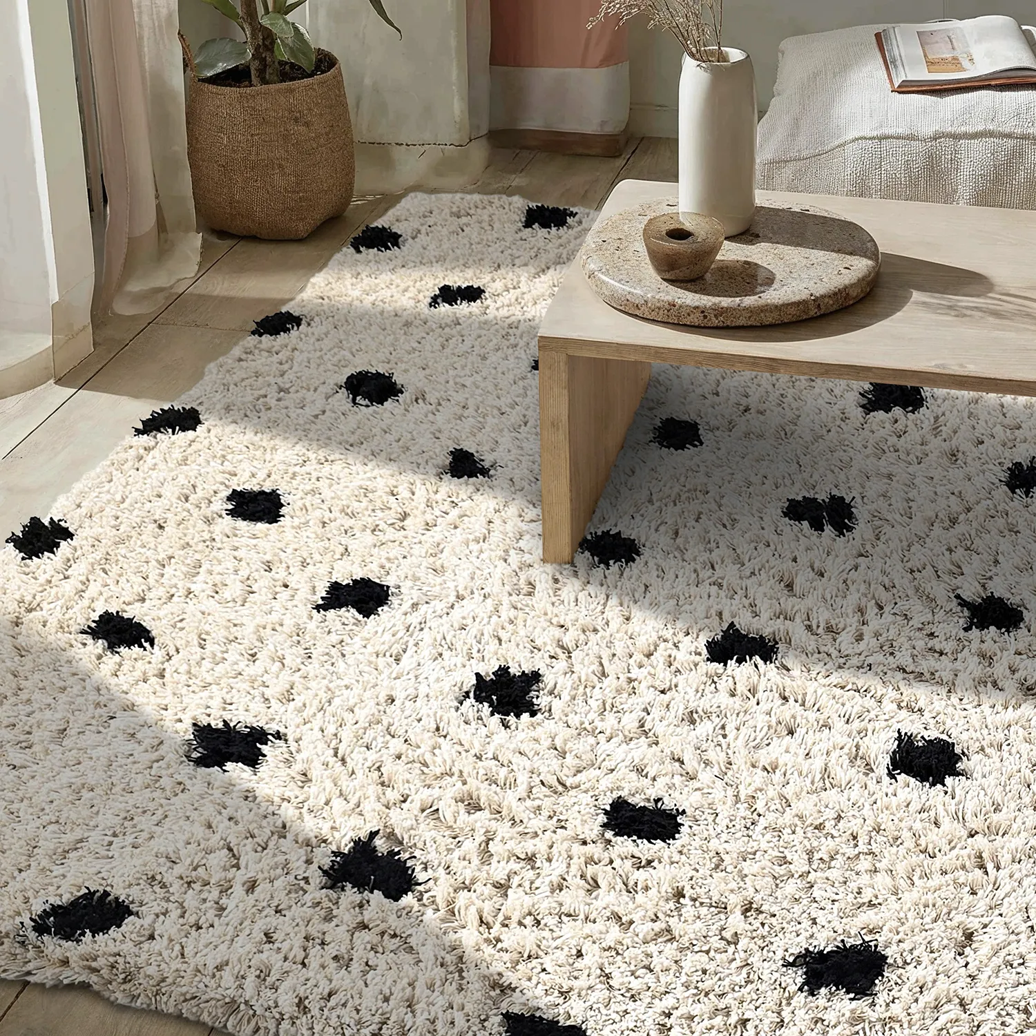 Ryamattor - Soria Natural Cotton Shaggy (offwhite/svart)