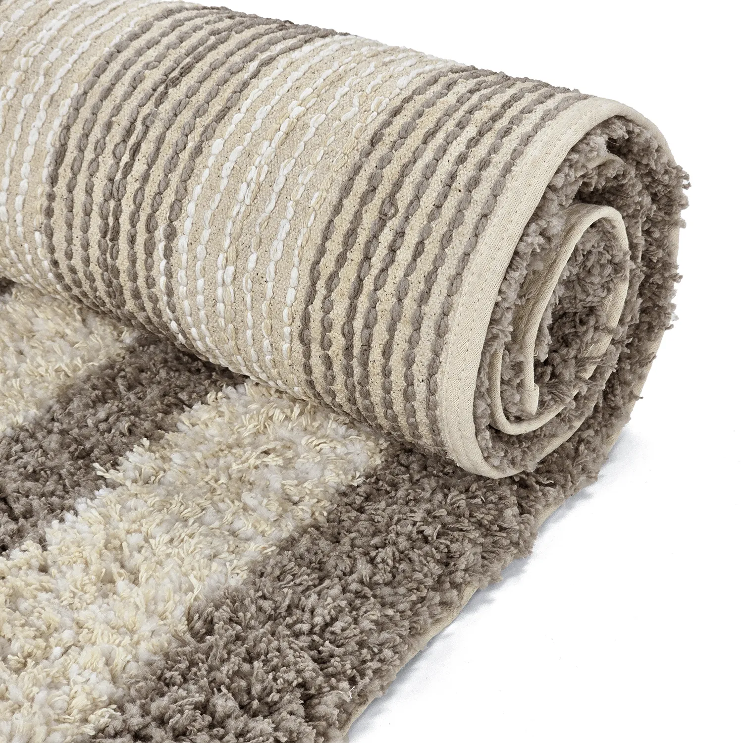 Ryamattor - Thira Stripe Cotton Shaggy (creme/taupe)