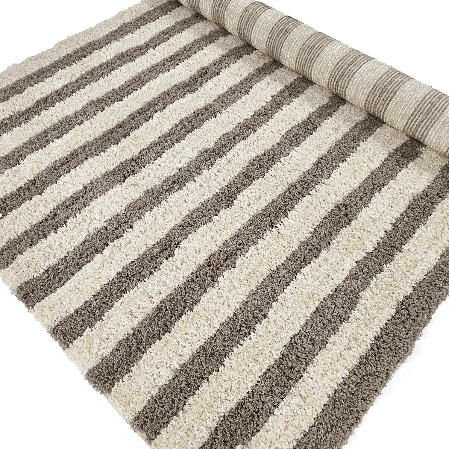 Ryamattor - Thira Stripe Cotton Shaggy (creme/taupe)