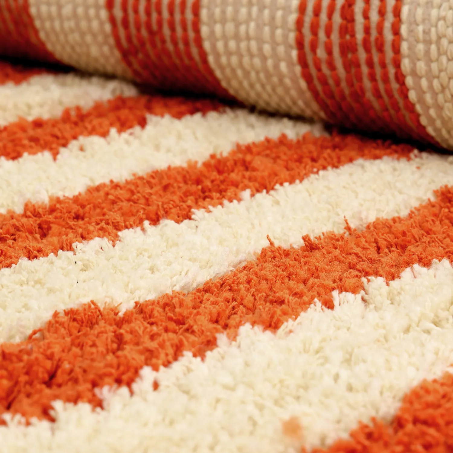 Ryamattor - Thira Stripe Cotton Shaggy (ljusgul/ljusorange)