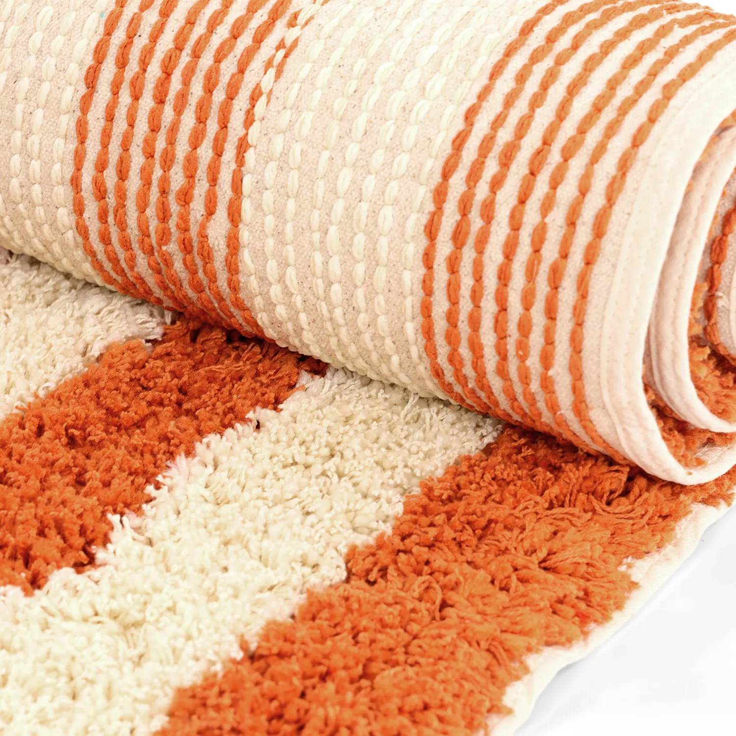 Ryamattor - Thira Stripe Cotton Shaggy (ljusgul/ljusorange)