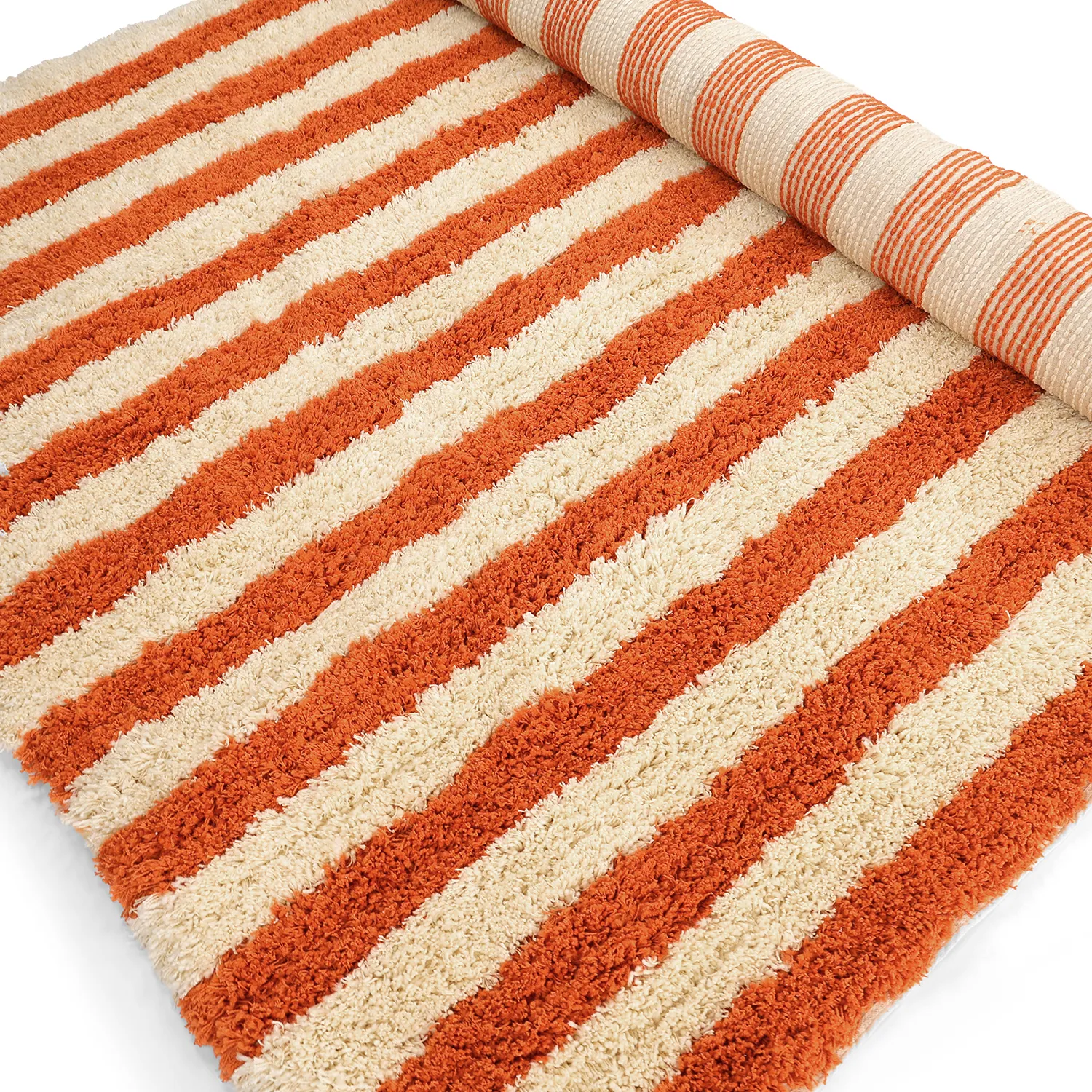 Ryamattor - Thira Stripe Cotton Shaggy (ljusgul/ljusorange)