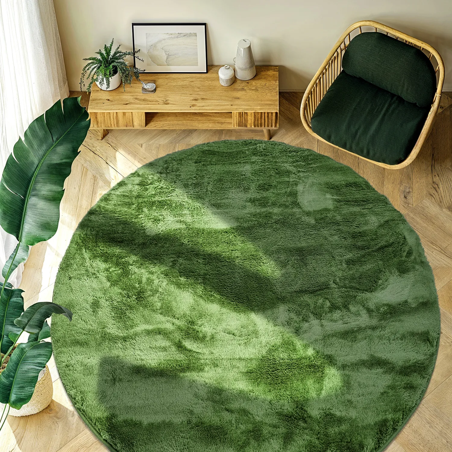 Kruhové koberce - Aranga Super Soft Fur (olivová)
