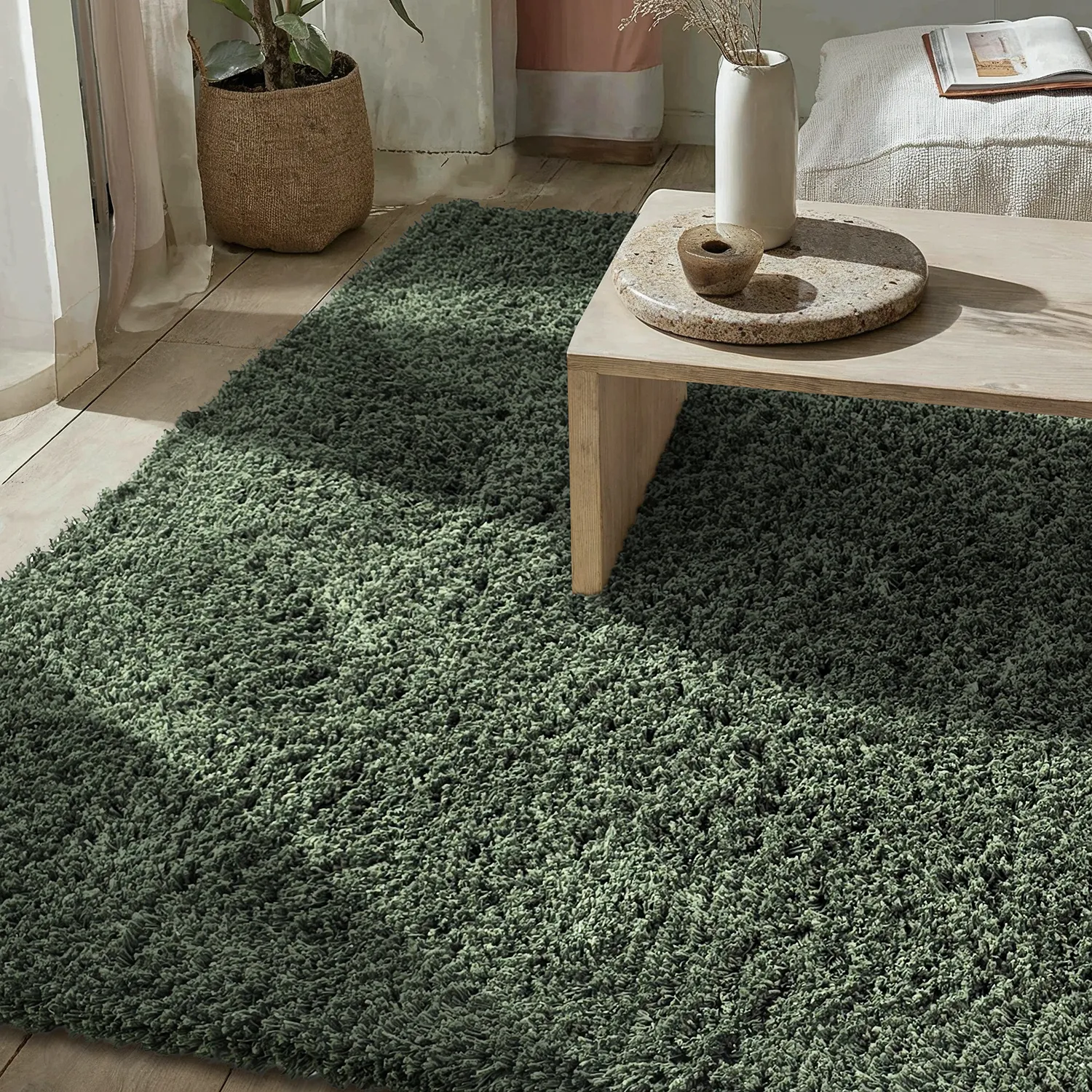 Ryamattor - Combarro Solid Cotton Shaggy (grön)