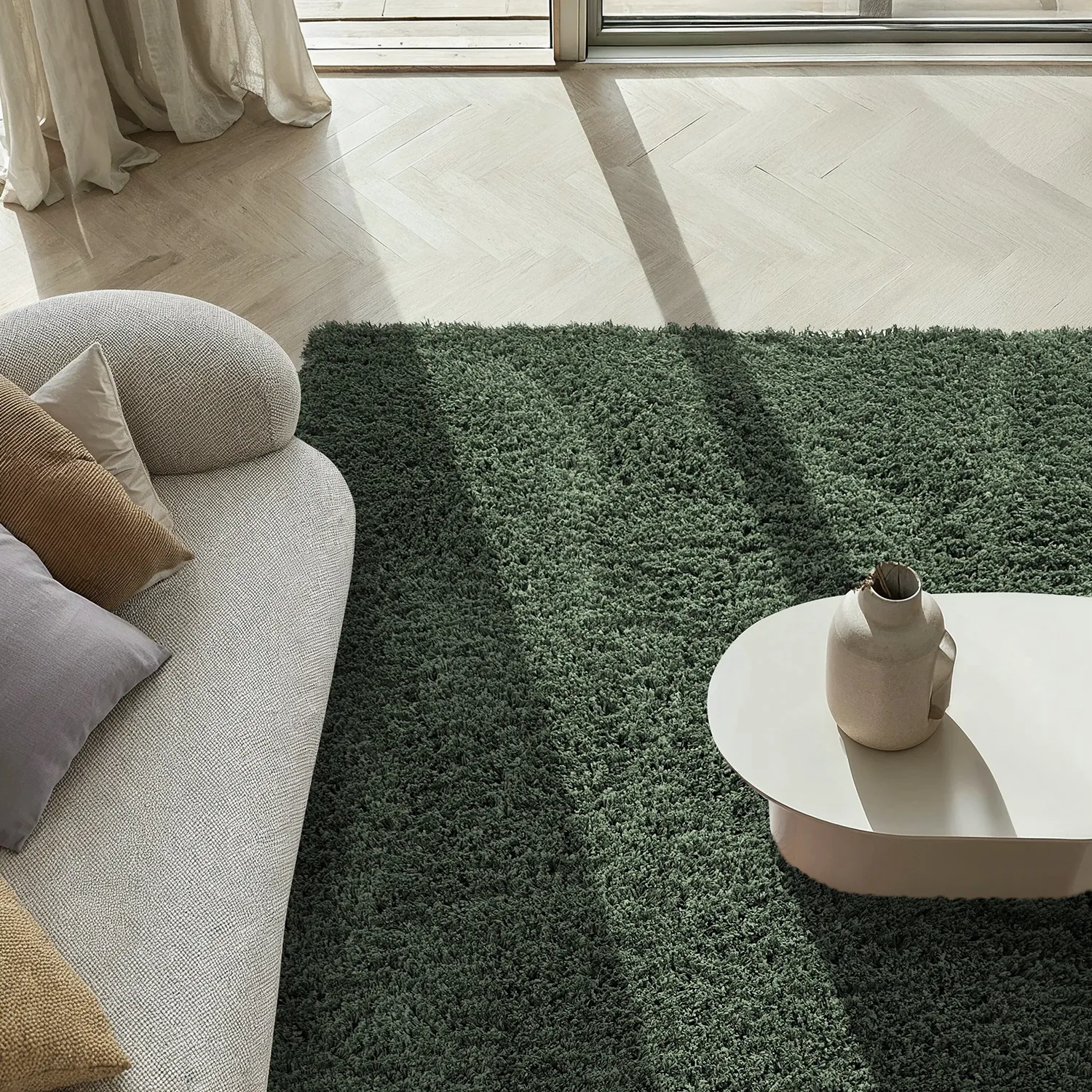 Ryamattor - Combarro Solid Cotton Shaggy (grön)