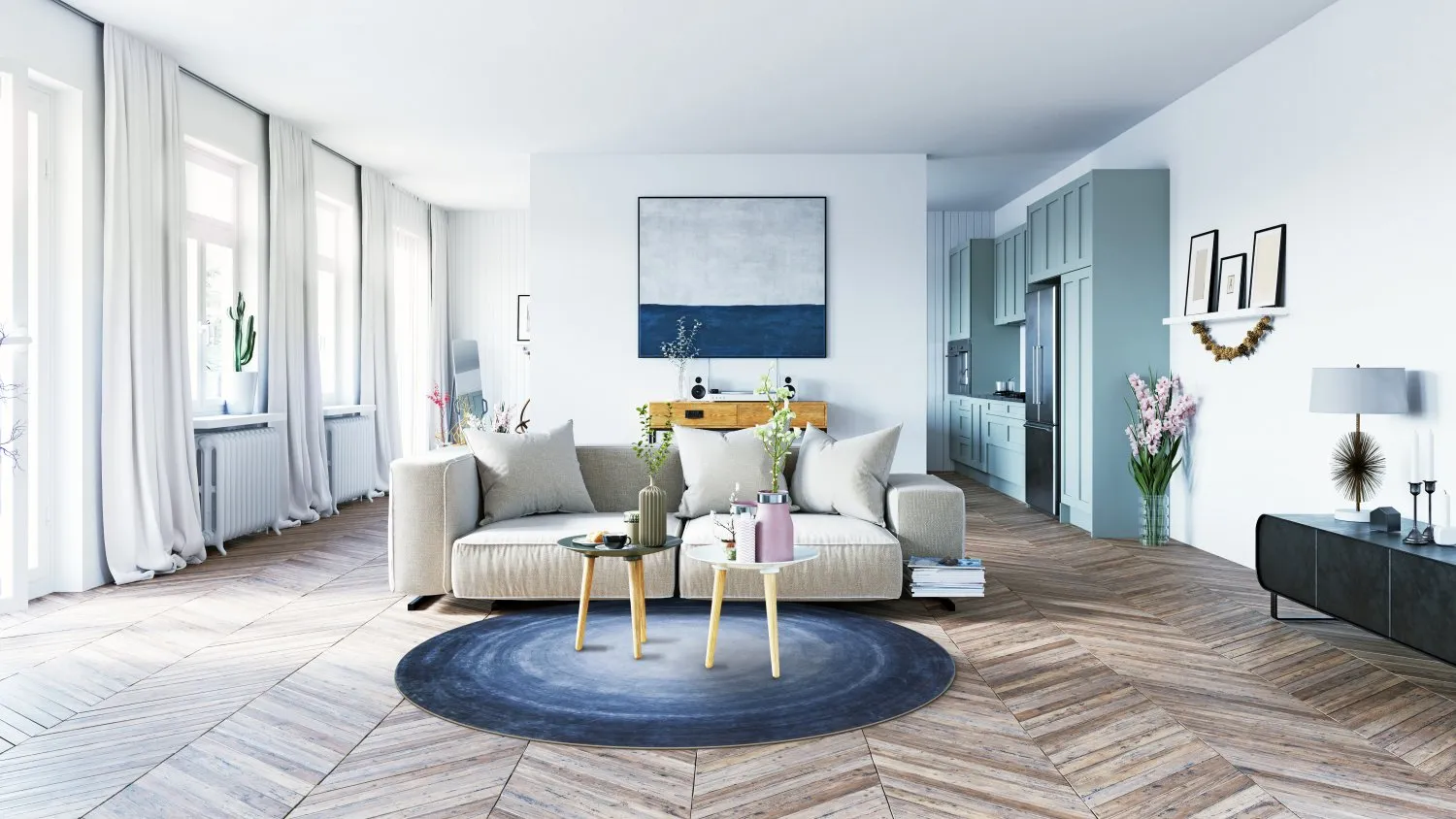 Kruhový koberec - Shade (modrá)