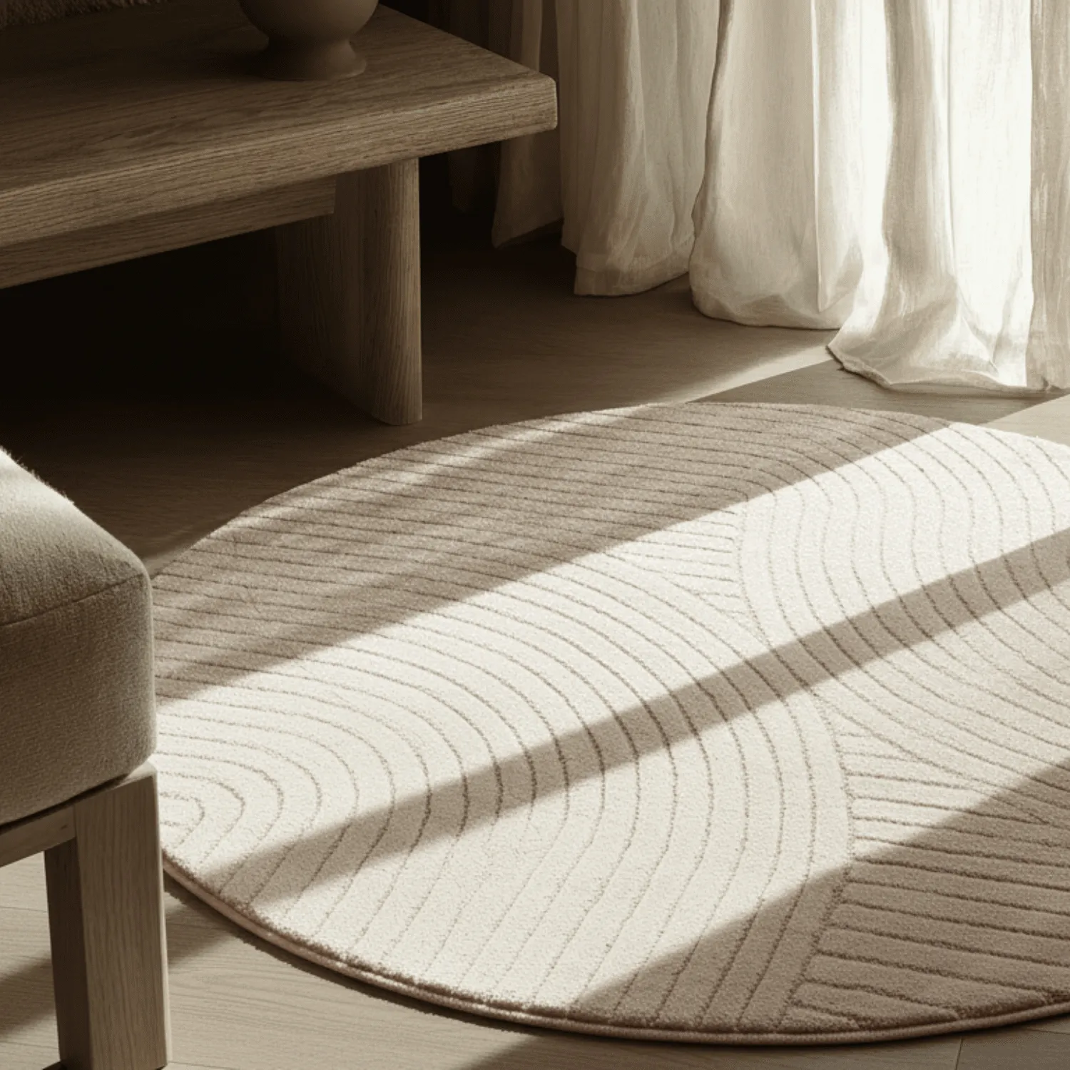 Kruhový koberec - Devon (krémový)