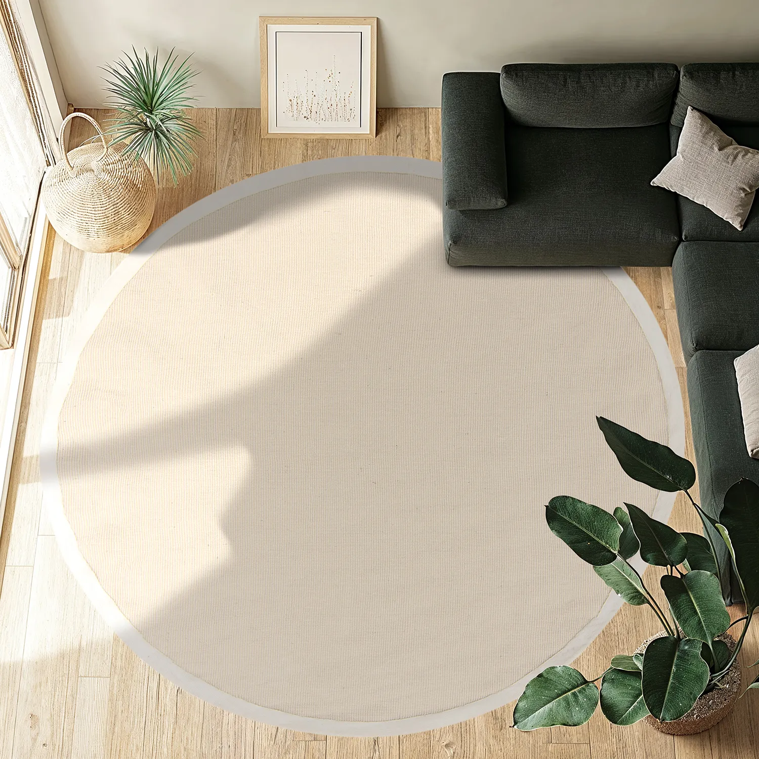 Kruhový koberec (sisal) - Agave (prírodná biela)