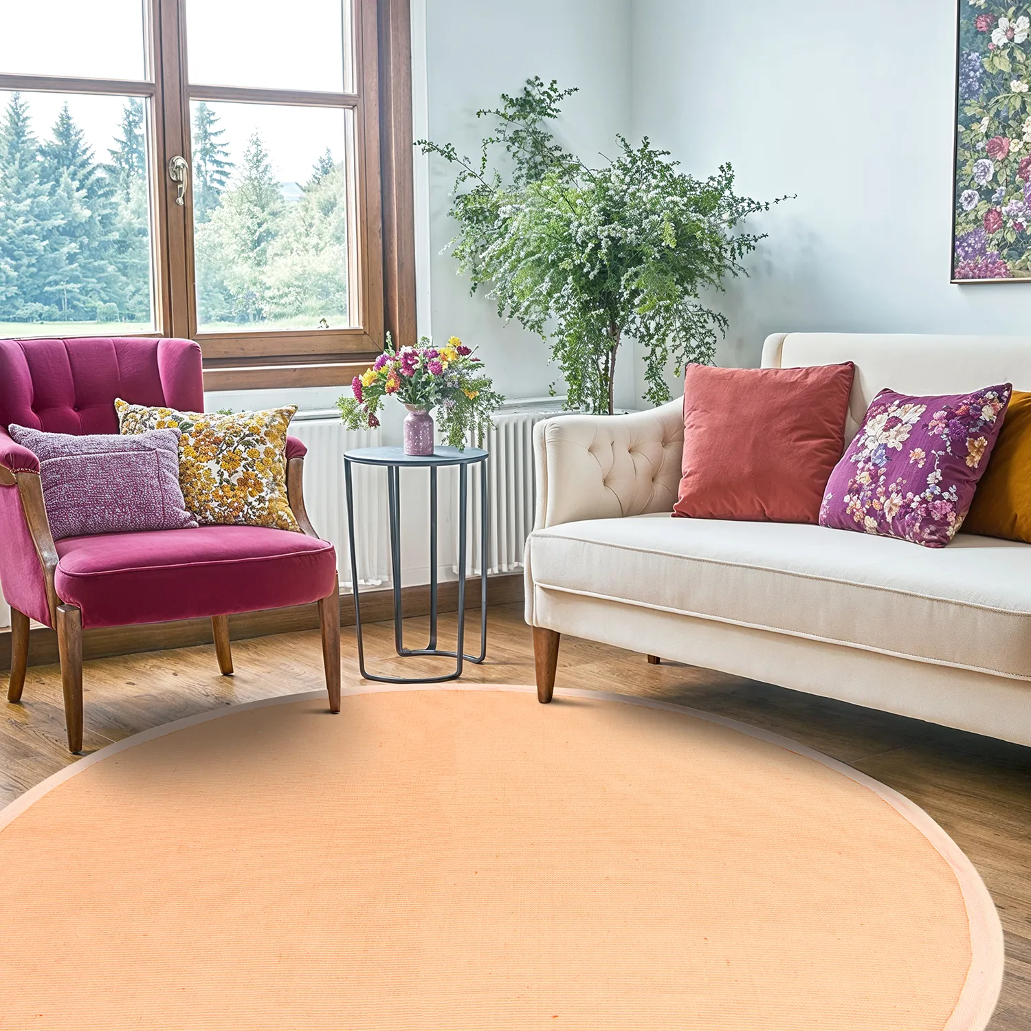 Kruhový koberec (sisal) - Agave (damask)