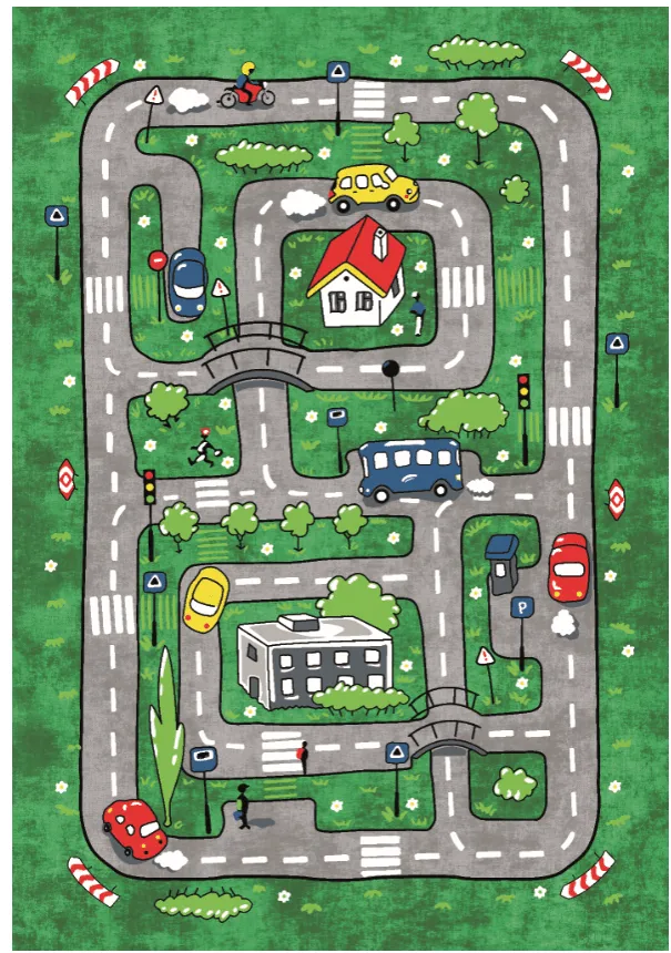 Detský koberec - Village Road (zelený)