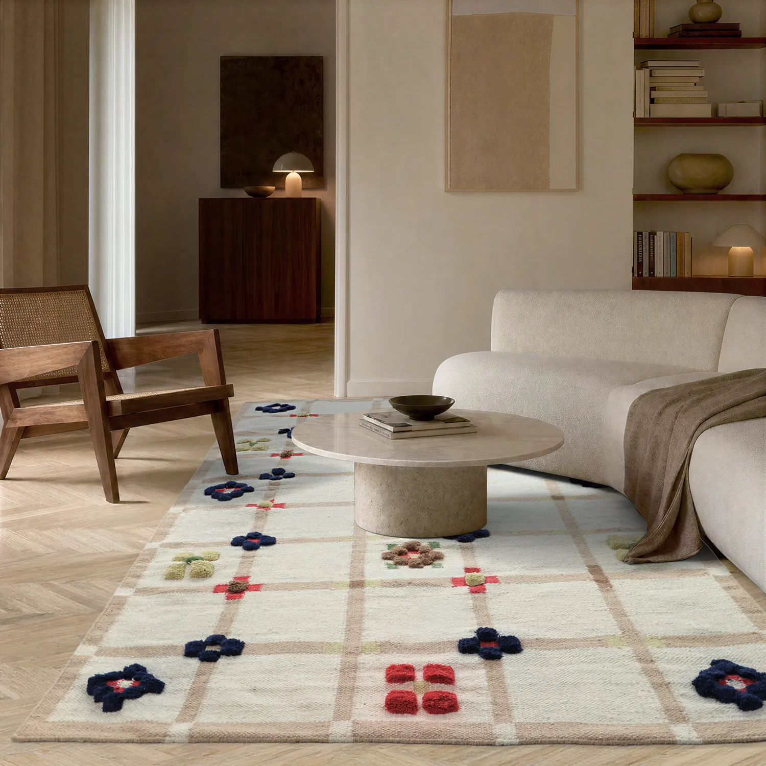 Vlnený koberec - Lausanne Flatweave Tufted Premium (biela/béžová)