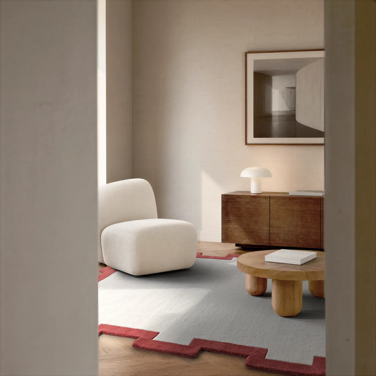 Vlnený koberec - Agra Hand Tufted Wool Premium (krémová/červená)