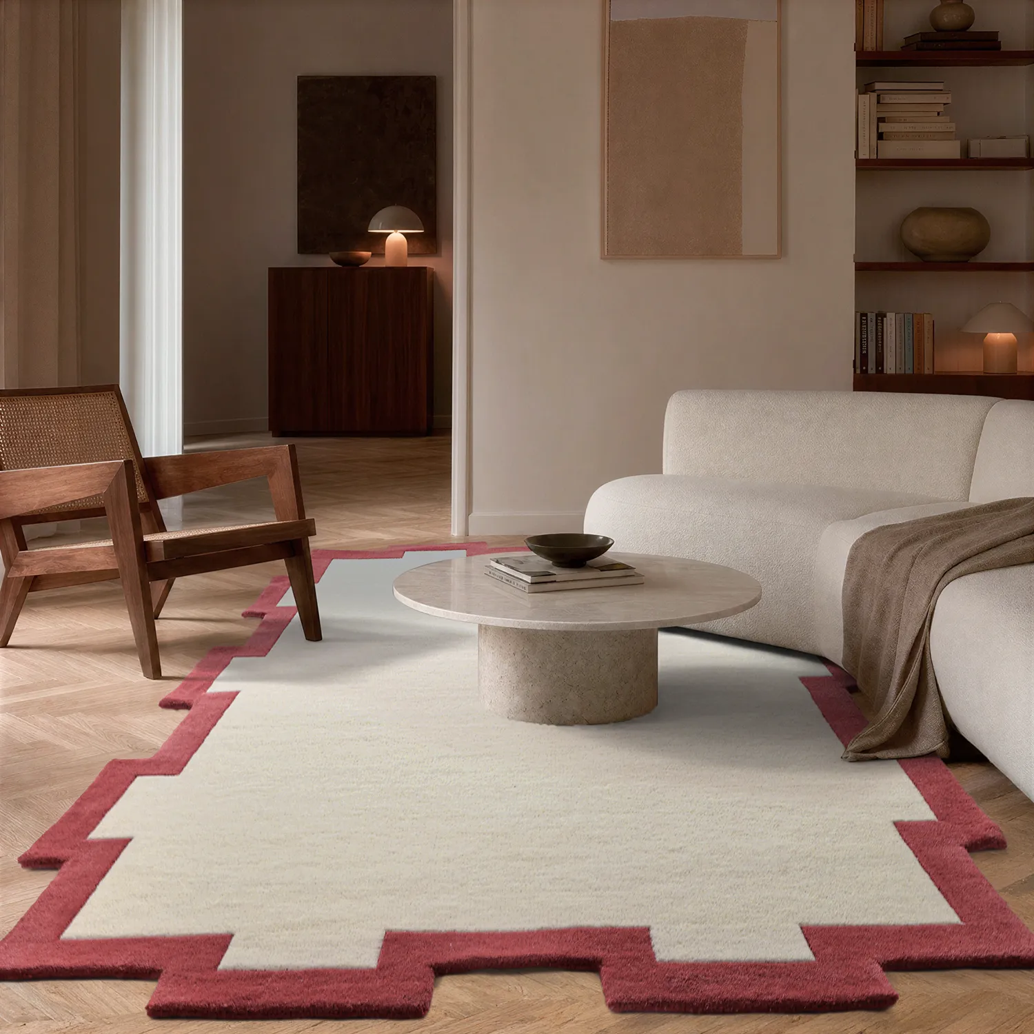 Vlnený koberec - Agra Hand Tufted Wool Premium (krémová/červená)