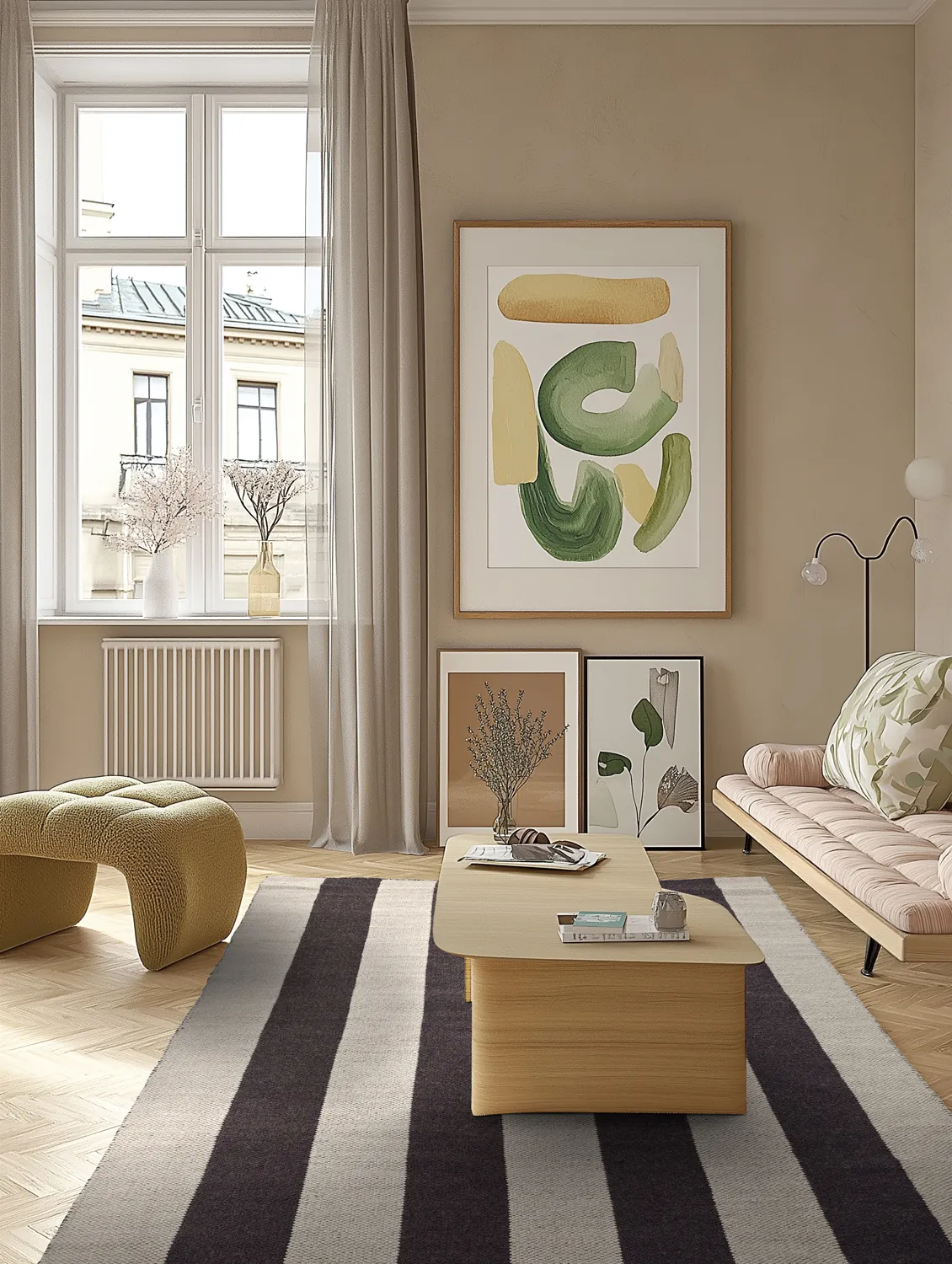 Vlnený koberec - Garine (čierna/bežová)