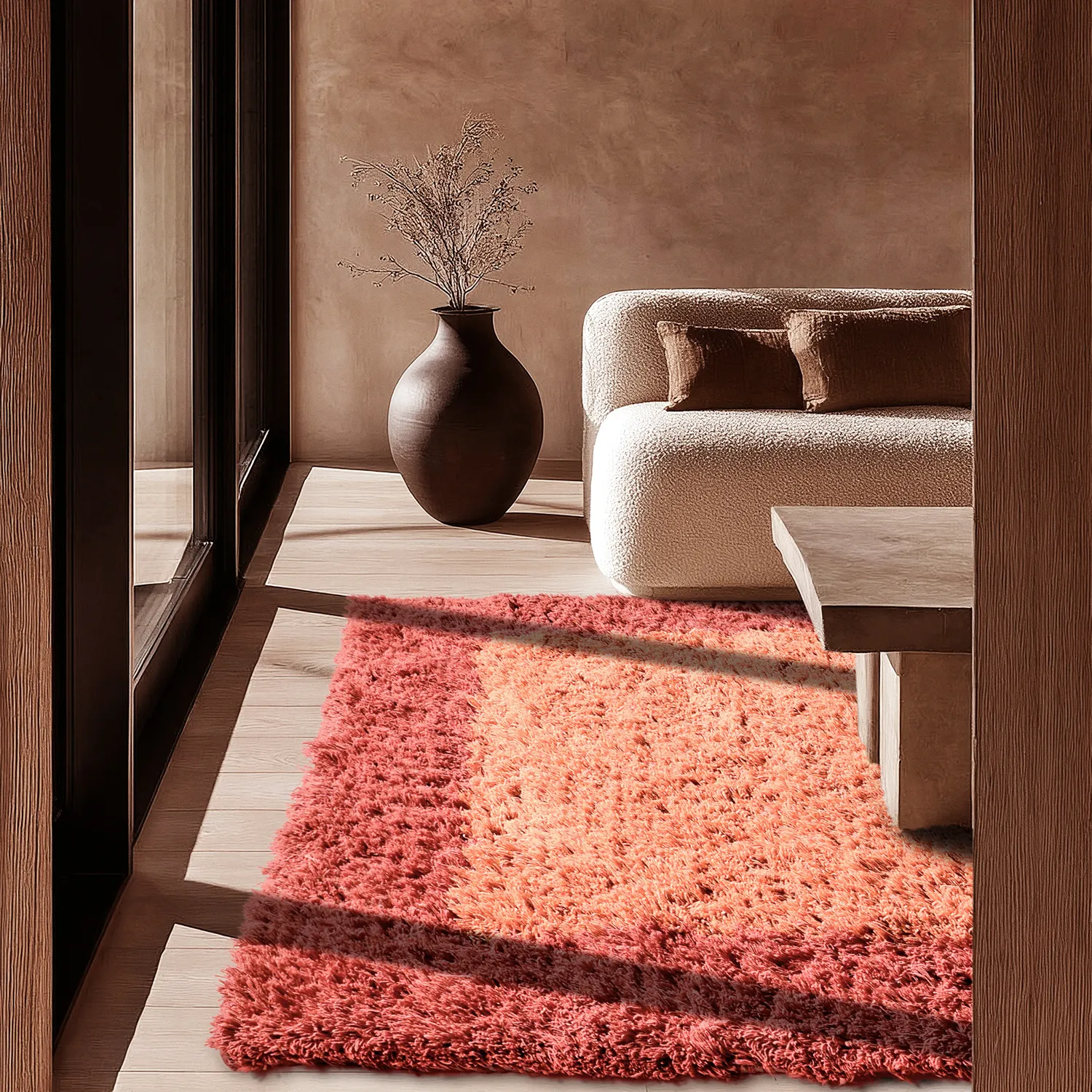 Ullmatta - Khenifra Handknot Wool Premium (orange/röd)