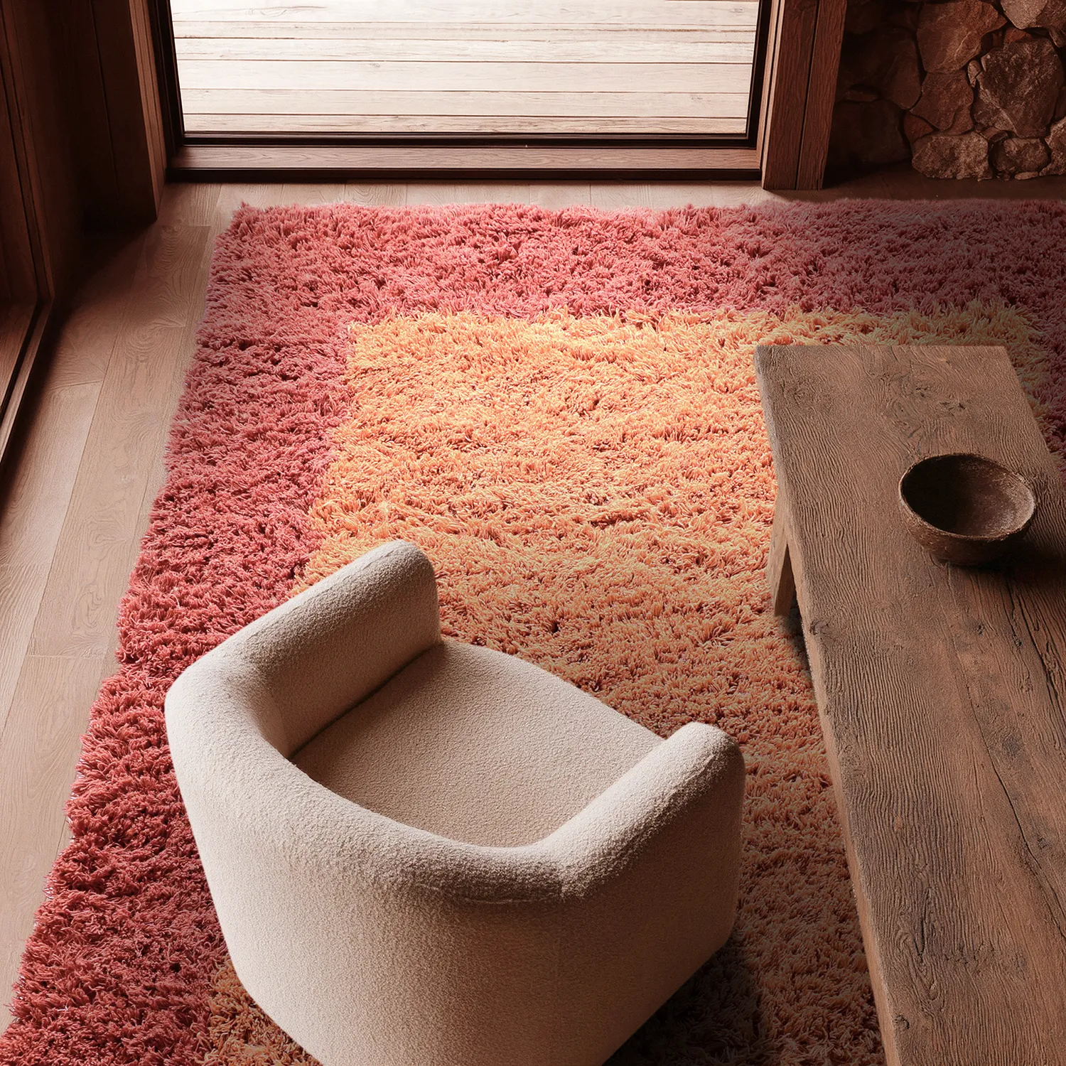 Ullmatta - Khenifra Handknot Wool Premium (orange/röd)