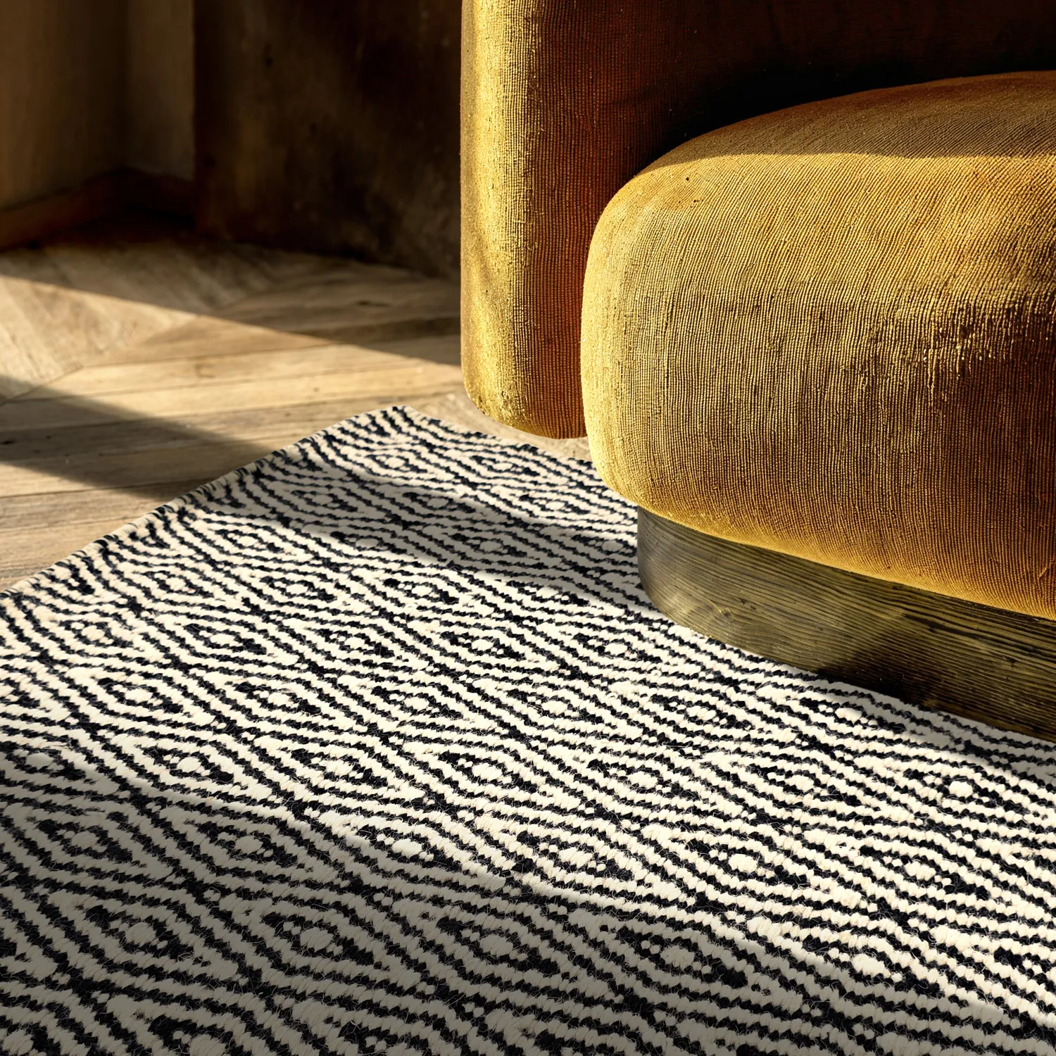 Vlnený koberec - Monastir (čierna/biela)