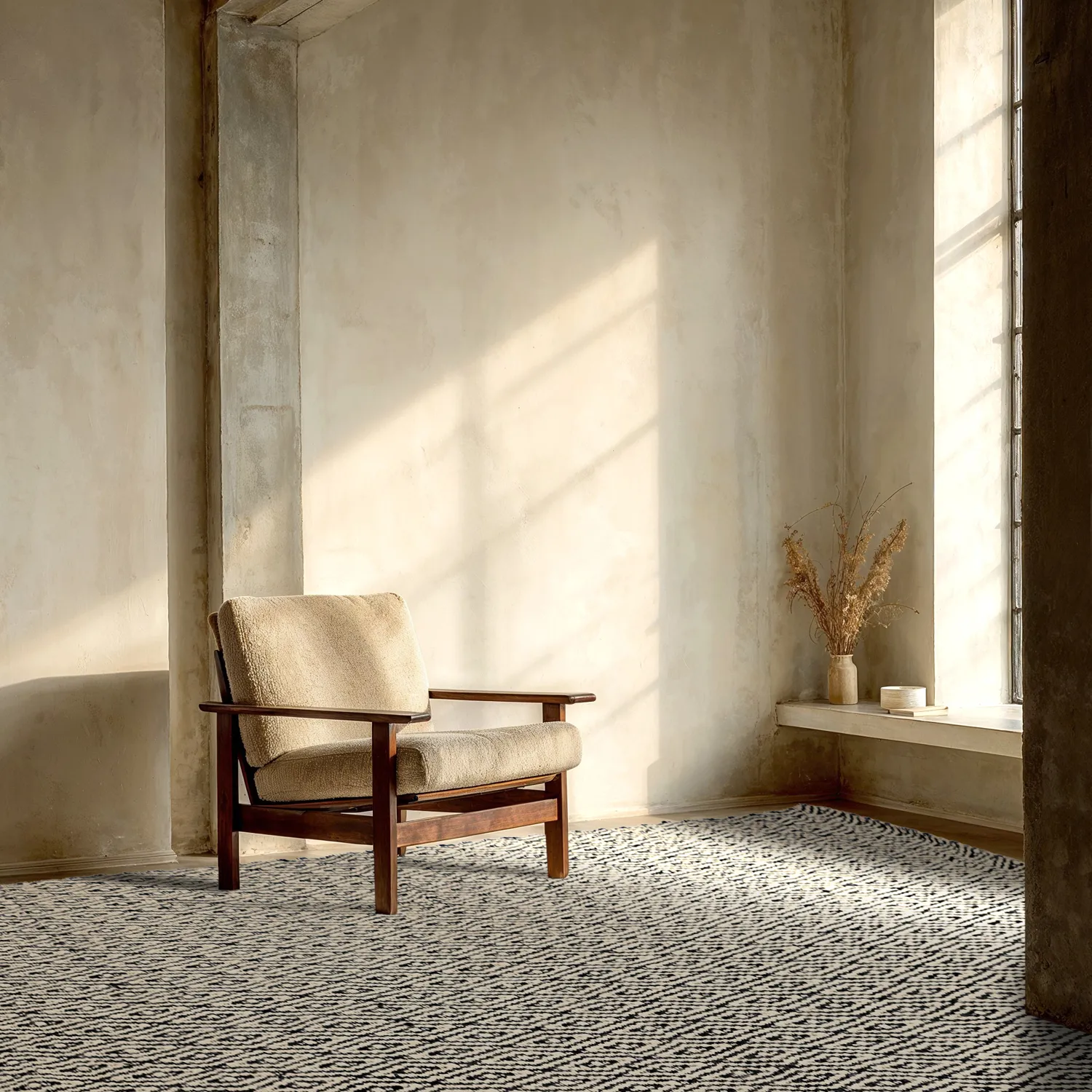 Vlnený koberec - Monastir (čierna/biela)