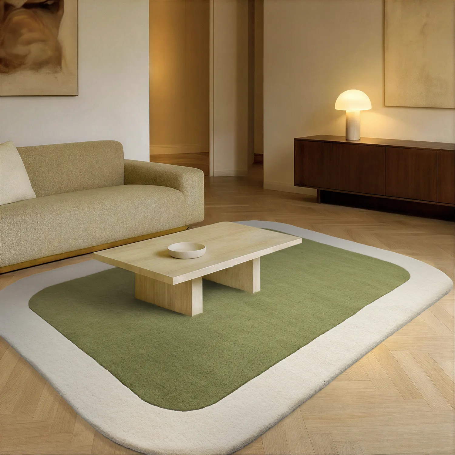 Vlnený koberec - Puri Hand Tufted Wool Premium (zelená/krémová)