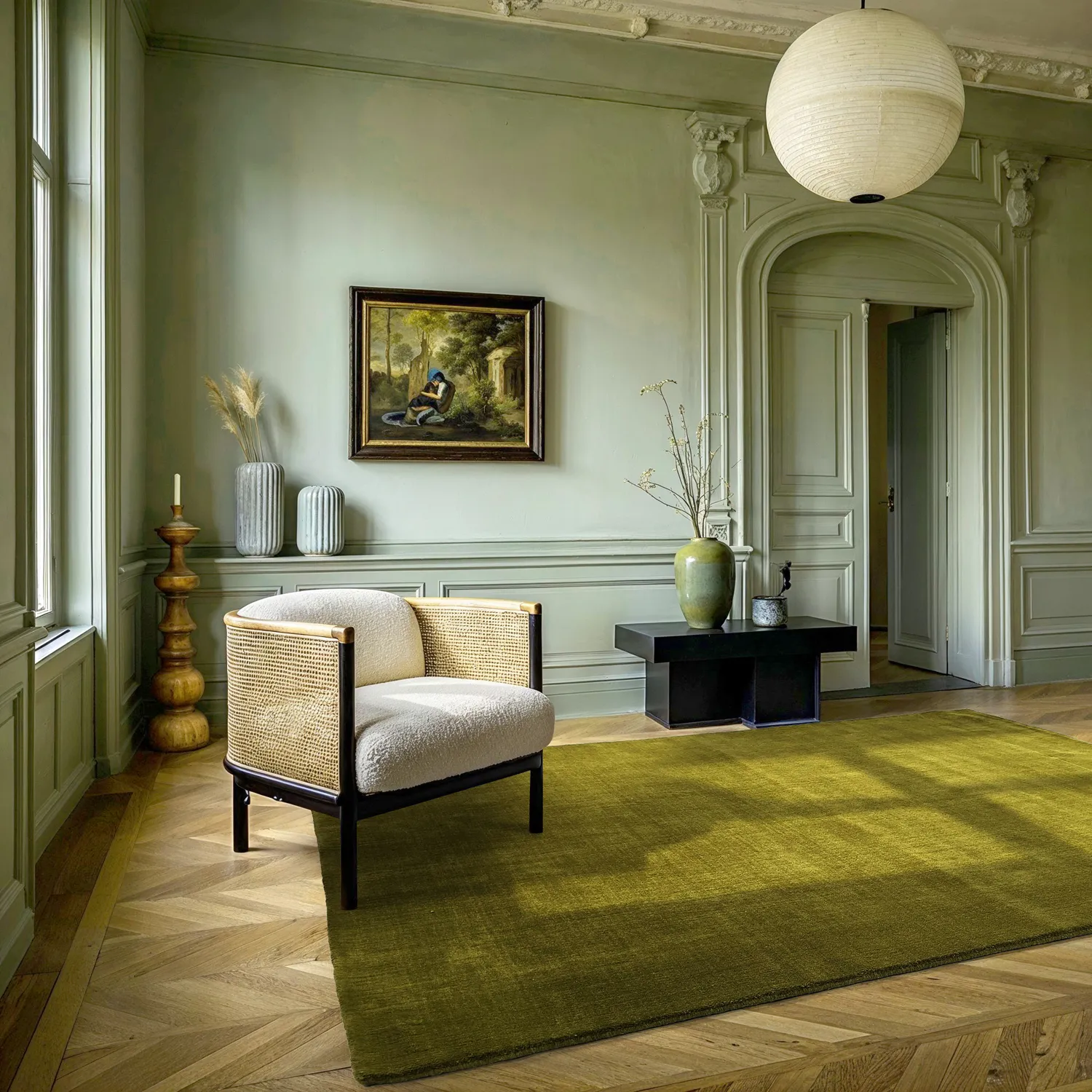 Vlnený koberec - Rozel ručne tkaná vlna Premium (machovo zelená)