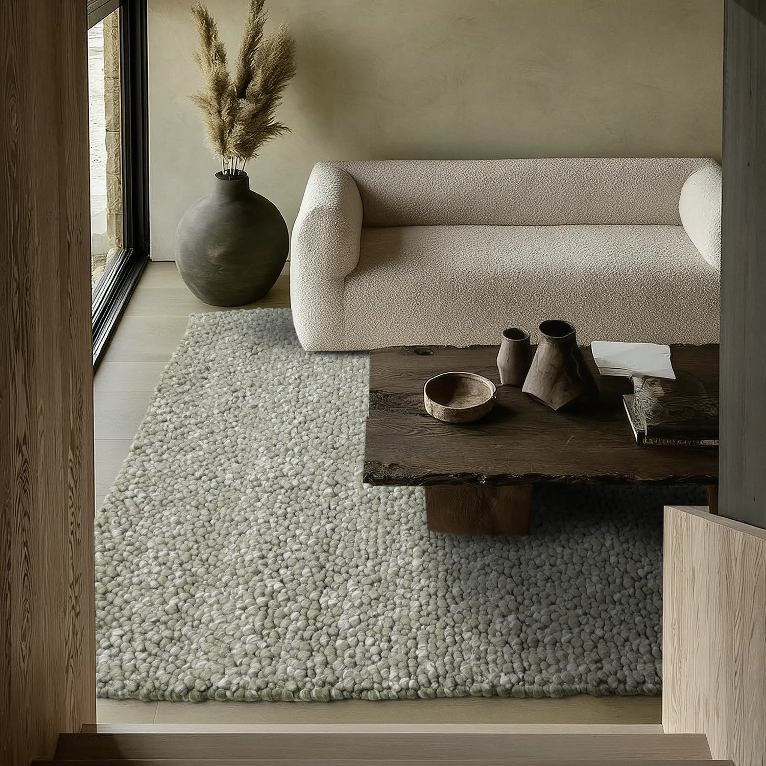 Ullmatta - Sala Irregular Wool Bubble (mossgrön/vitmelerad)