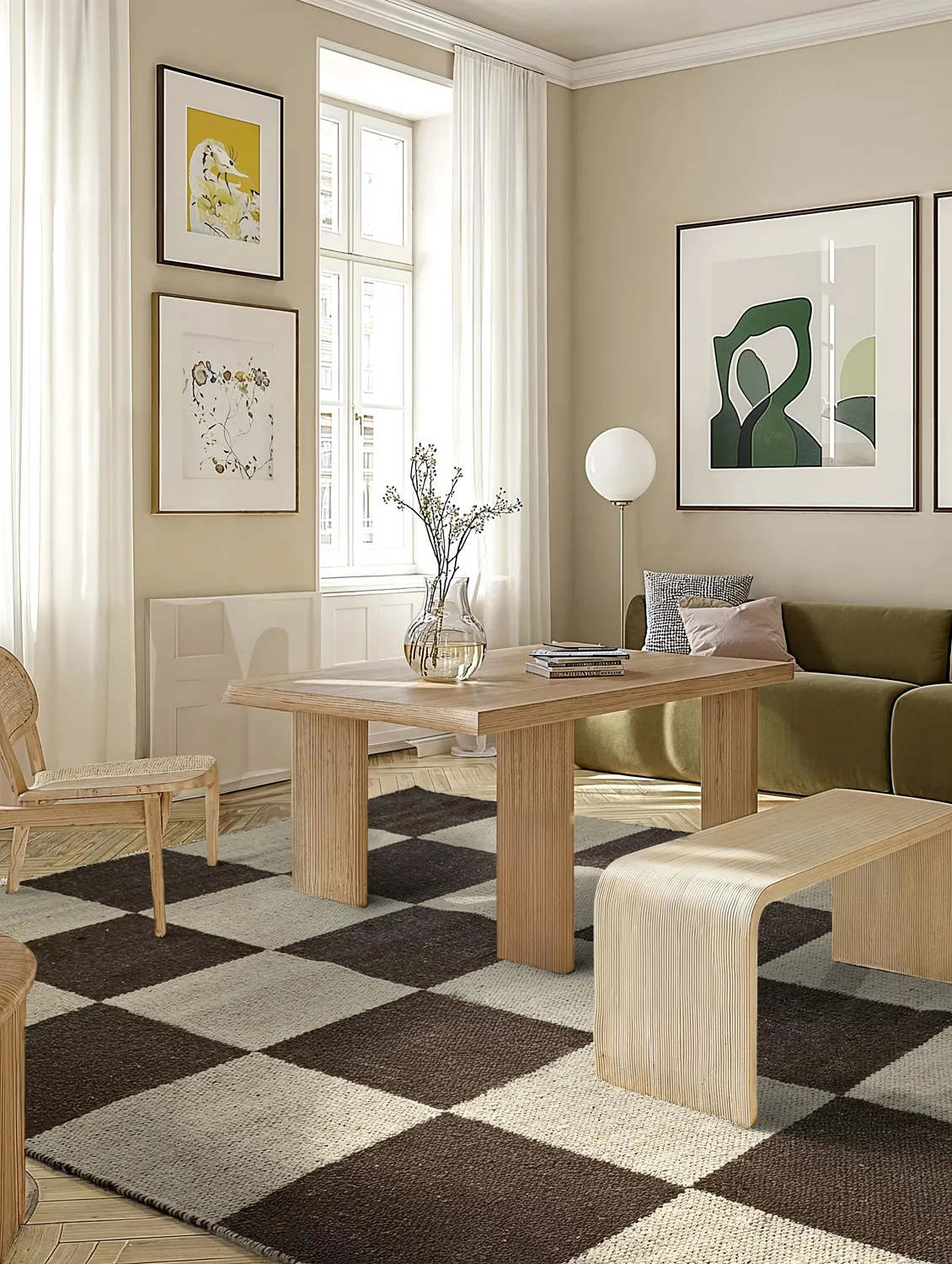 Vlněný koberec - Scacco (černý/beige)