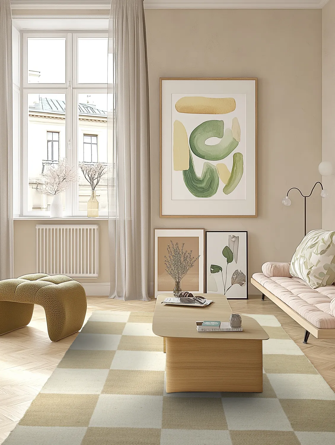 Vlněný koberec - Scacco (bílý/beige)