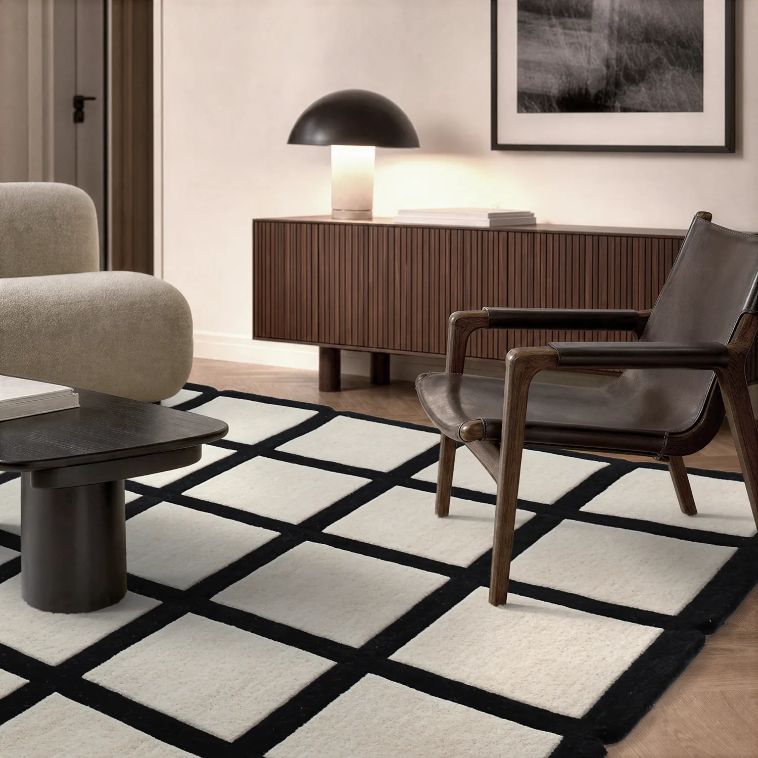 Vlnený koberec - Syl Hand Tufted Wool Premium (čierna/biela)