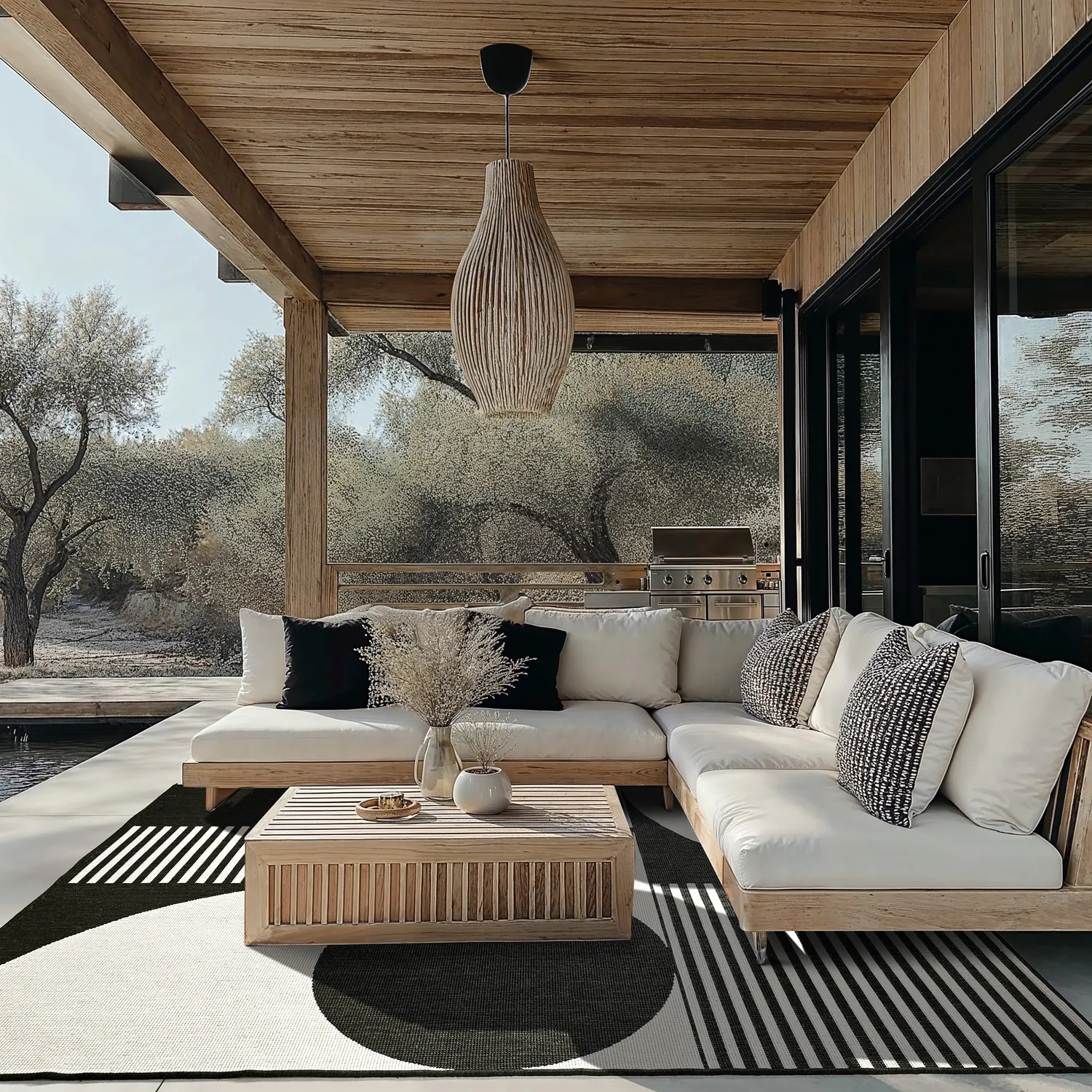 Koberec do interiéru a exteriéru - Aurora (čierna/biela)