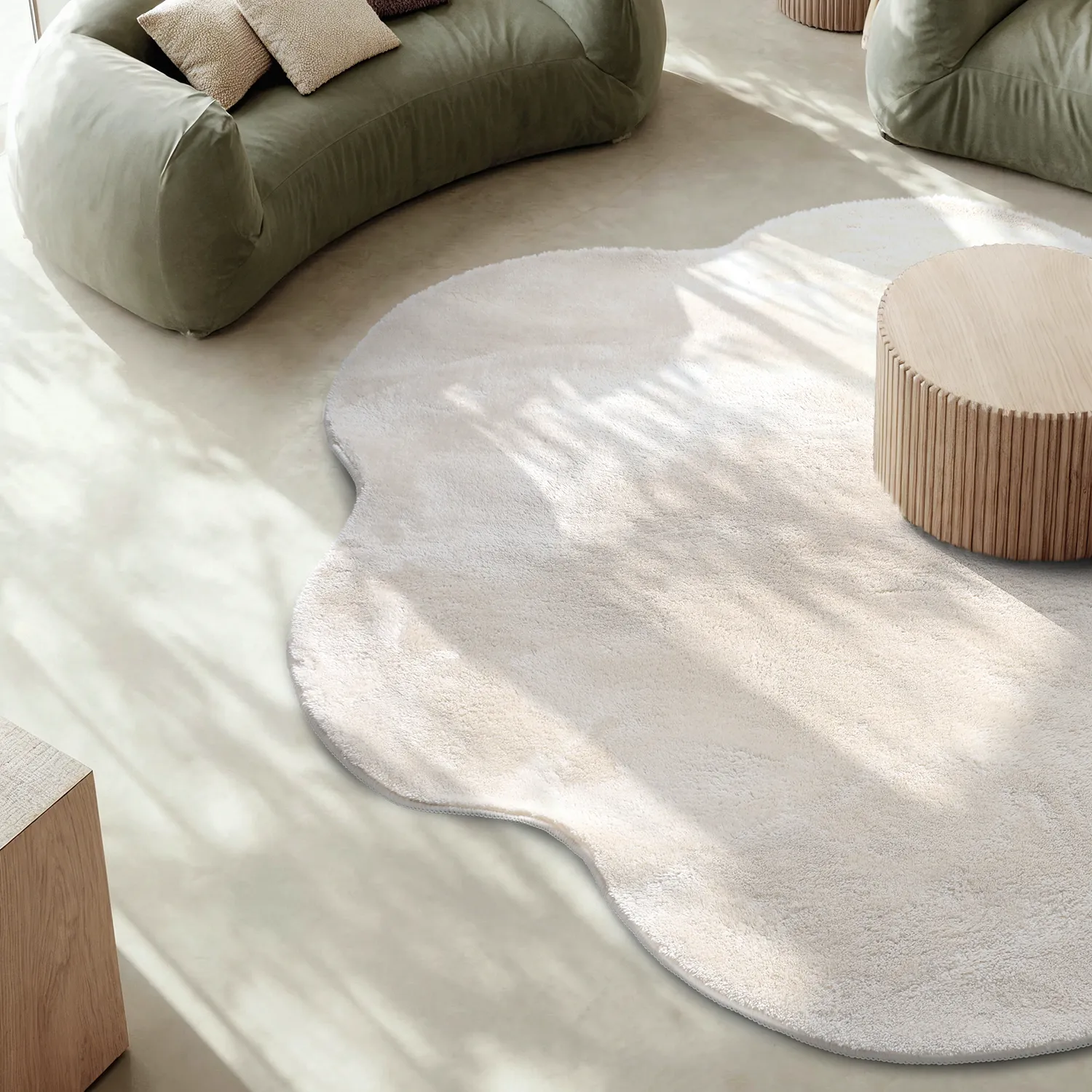 Vågig Rund Matta - Aranga Super Soft Fur (beige)