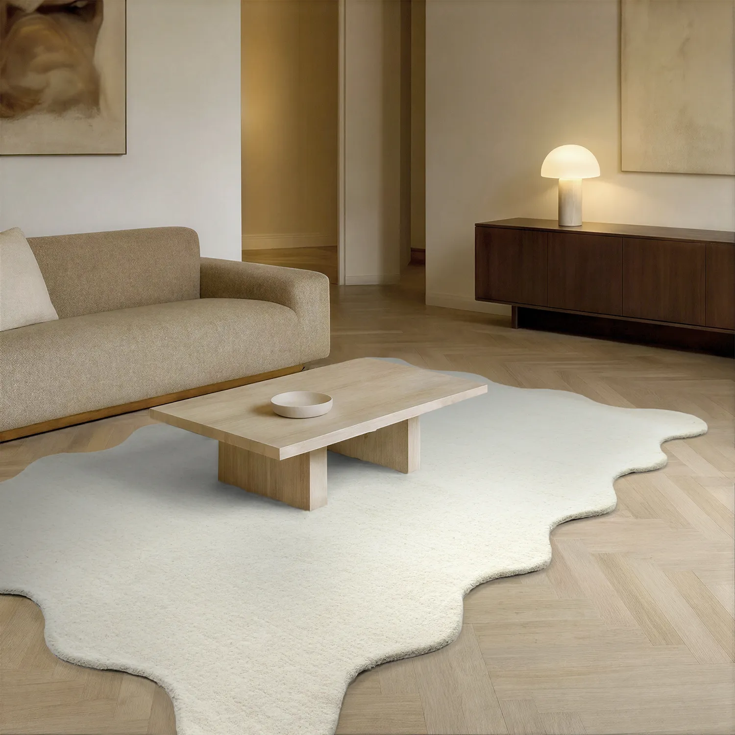 Vlnitý vlnený koberec - Diu Hand Tufted Wool Premium (biely)