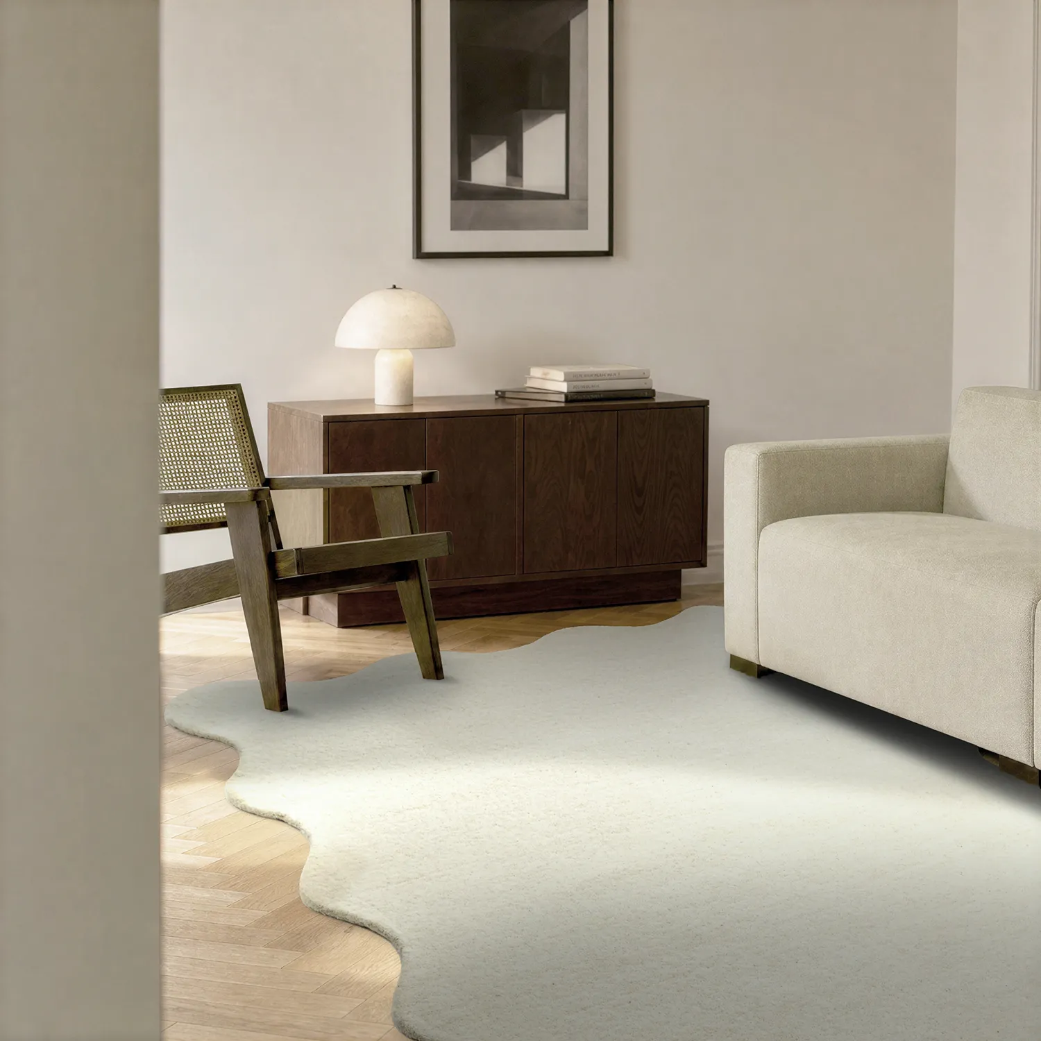Vlnitý vlnený koberec - Diu Hand Tufted Wool Premium (biely)