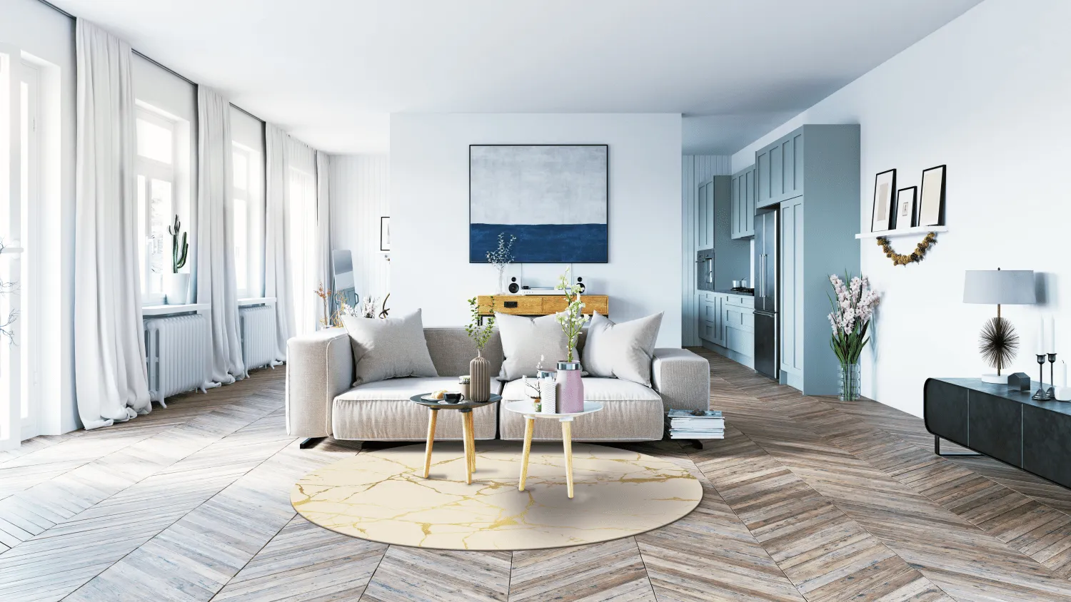 Kruhový koberec - Vieste (béžová/zlatá)