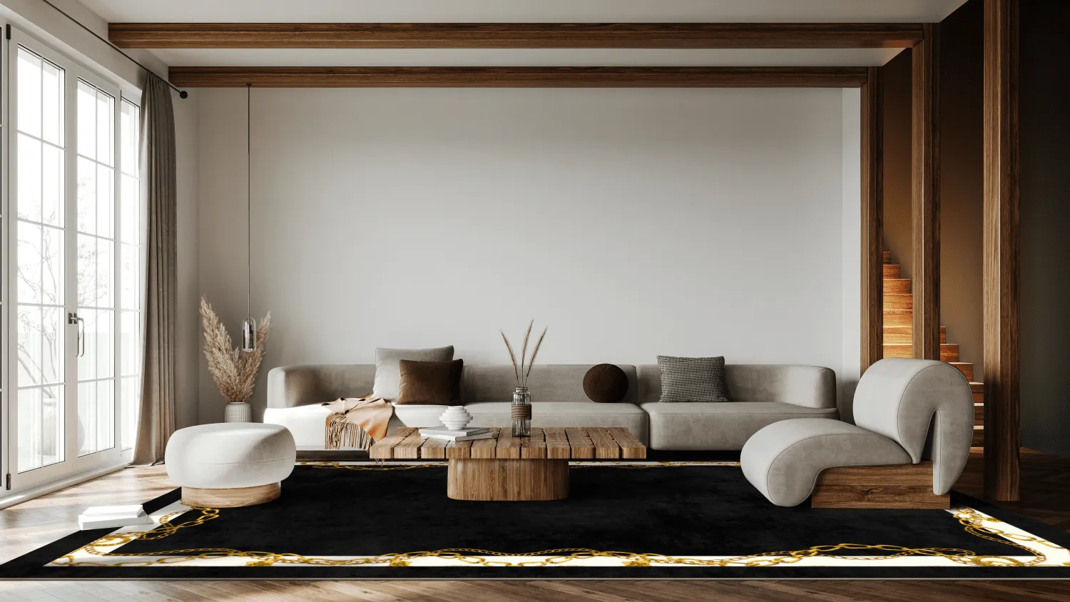 Koberec Wilton - Vilia (čierna/biela/zlatá)