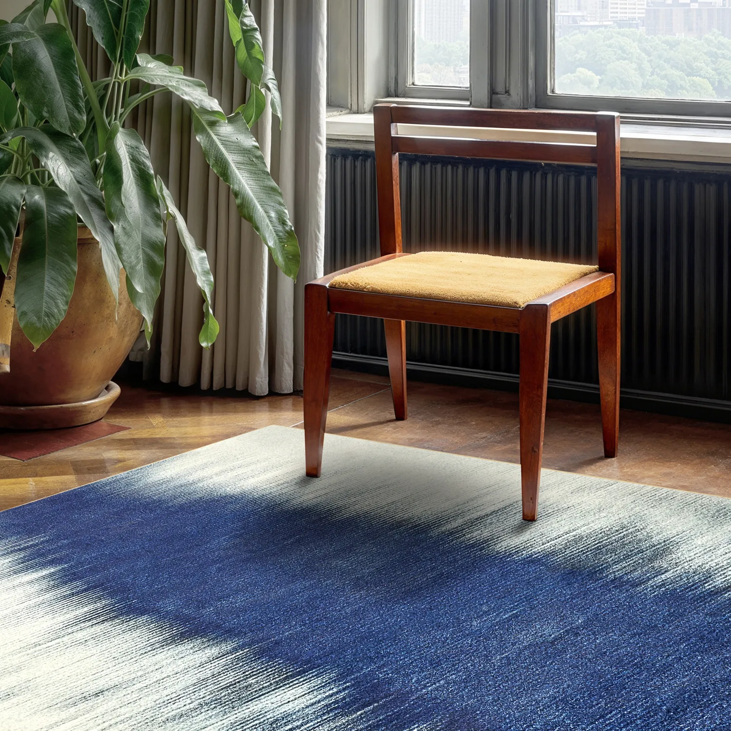 Koberec Wilton - Cara (biela/tmavomodrá)